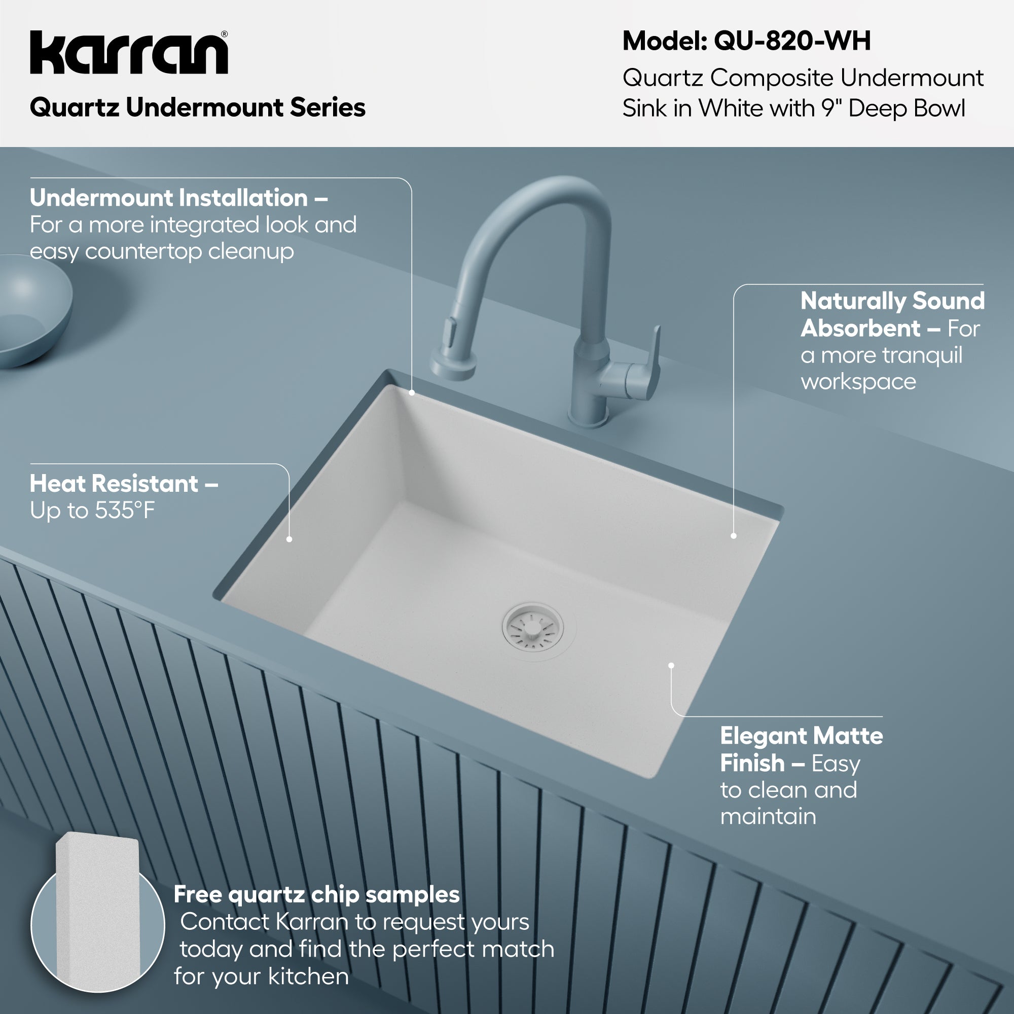 Alternative View of Karran 24" Undermount Quartz Composite Kitchen Sink, White, QU-820-WH
