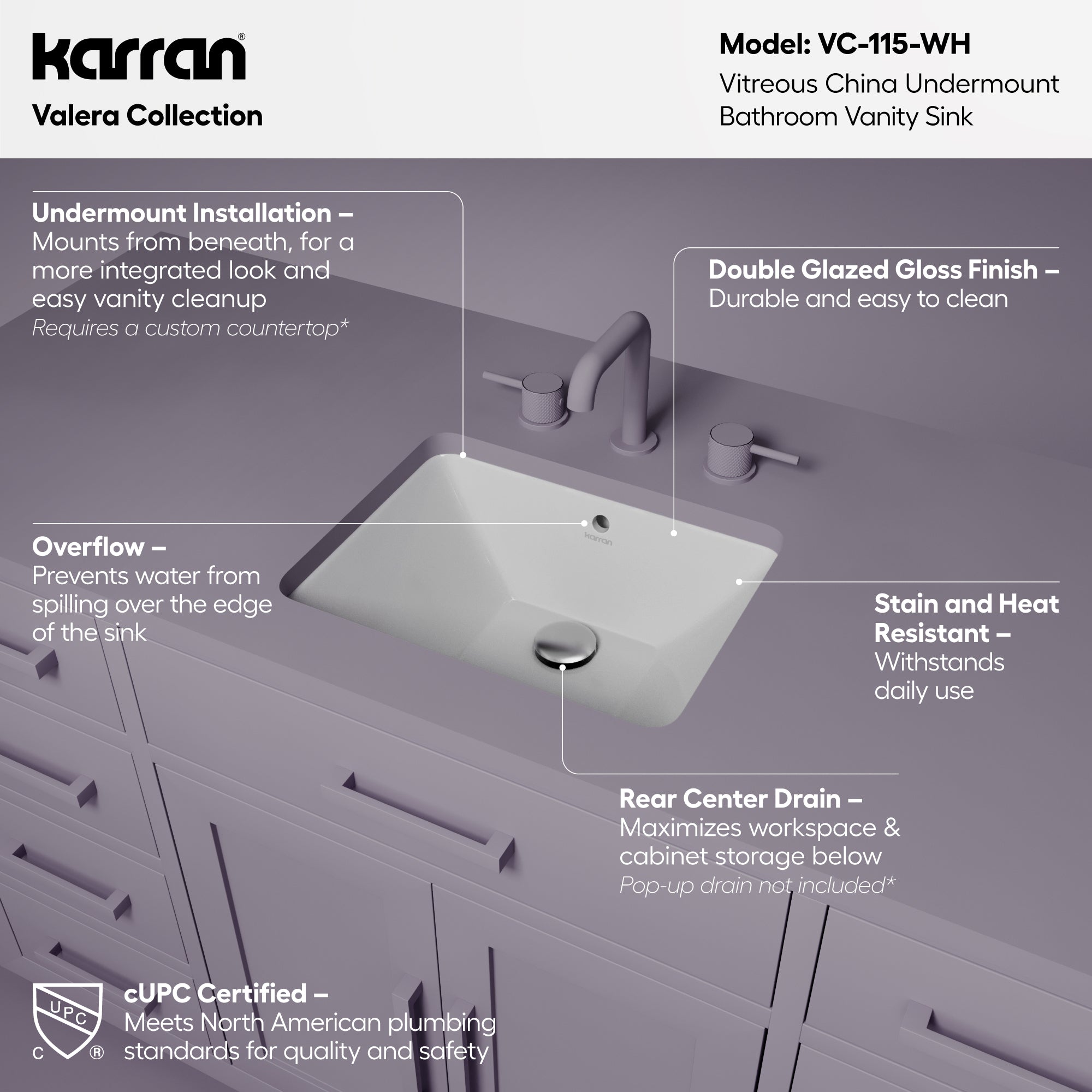 Karran 17 rectangular bathroom sink white informational image