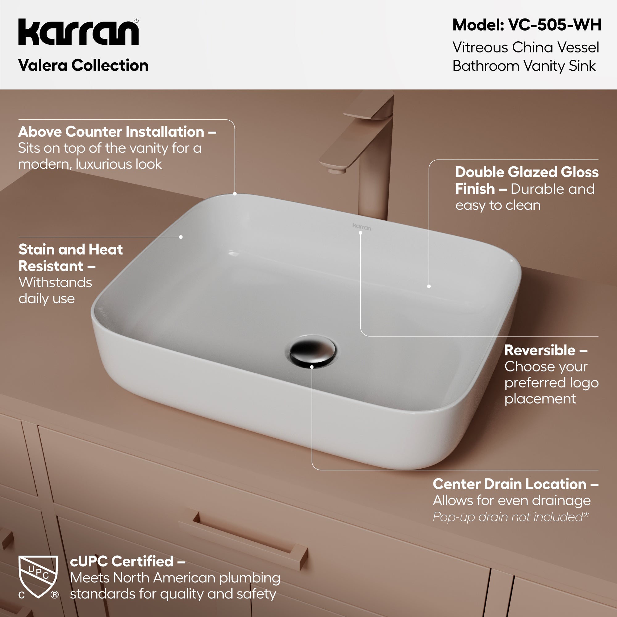 Alternative View of Karran Valera 20" x 15.875" x 4.5" Rectangular Vessel Vitreous China ADA Bathroom Sink, White, VC-505-WH