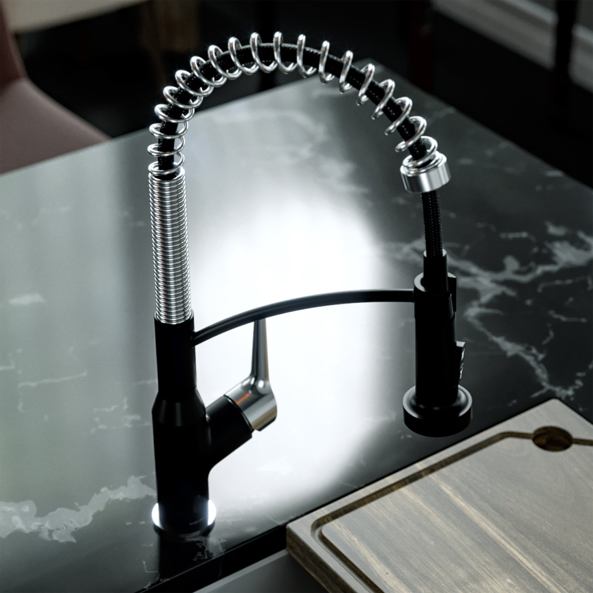 Karran scottsdale touchless pull-down kitchen faucet matte black & stainless steel lifestyle image