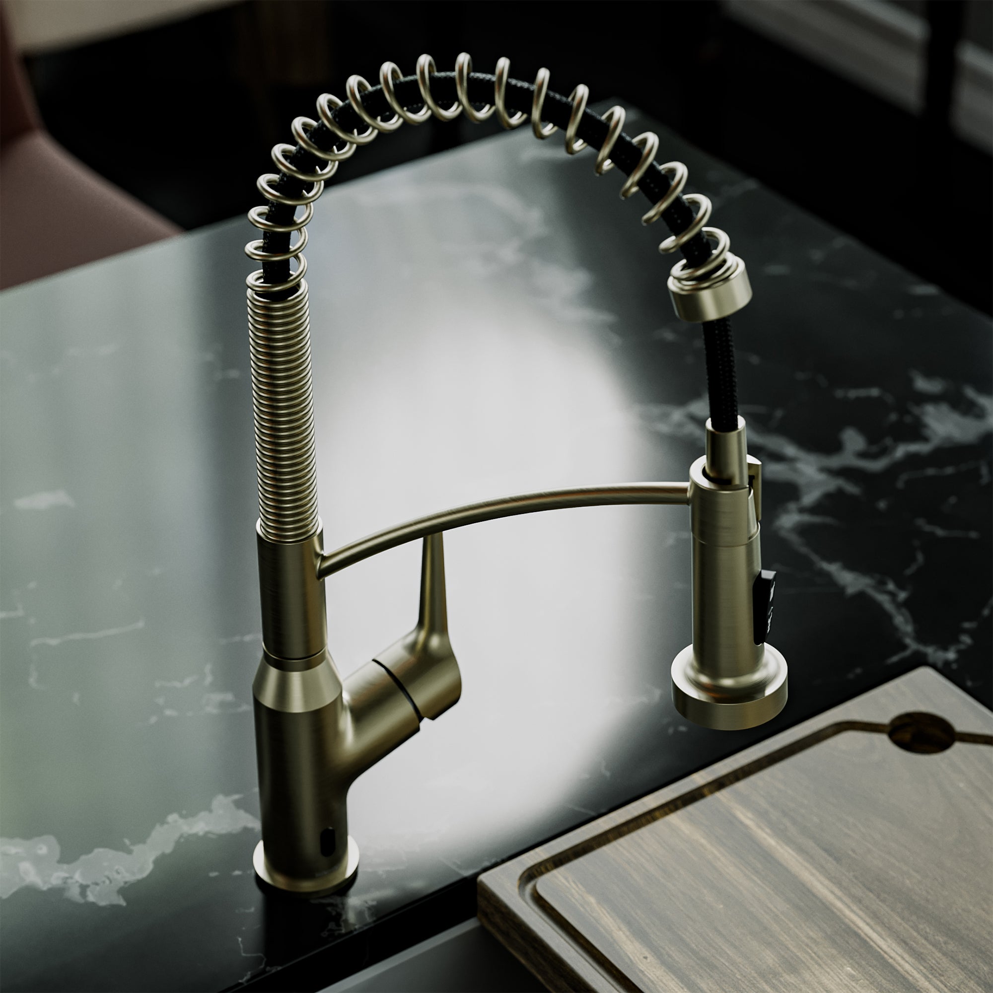 Karran scottsdale touchless pull-down kitchen faucet spot-free champagne bronze lifestyle image