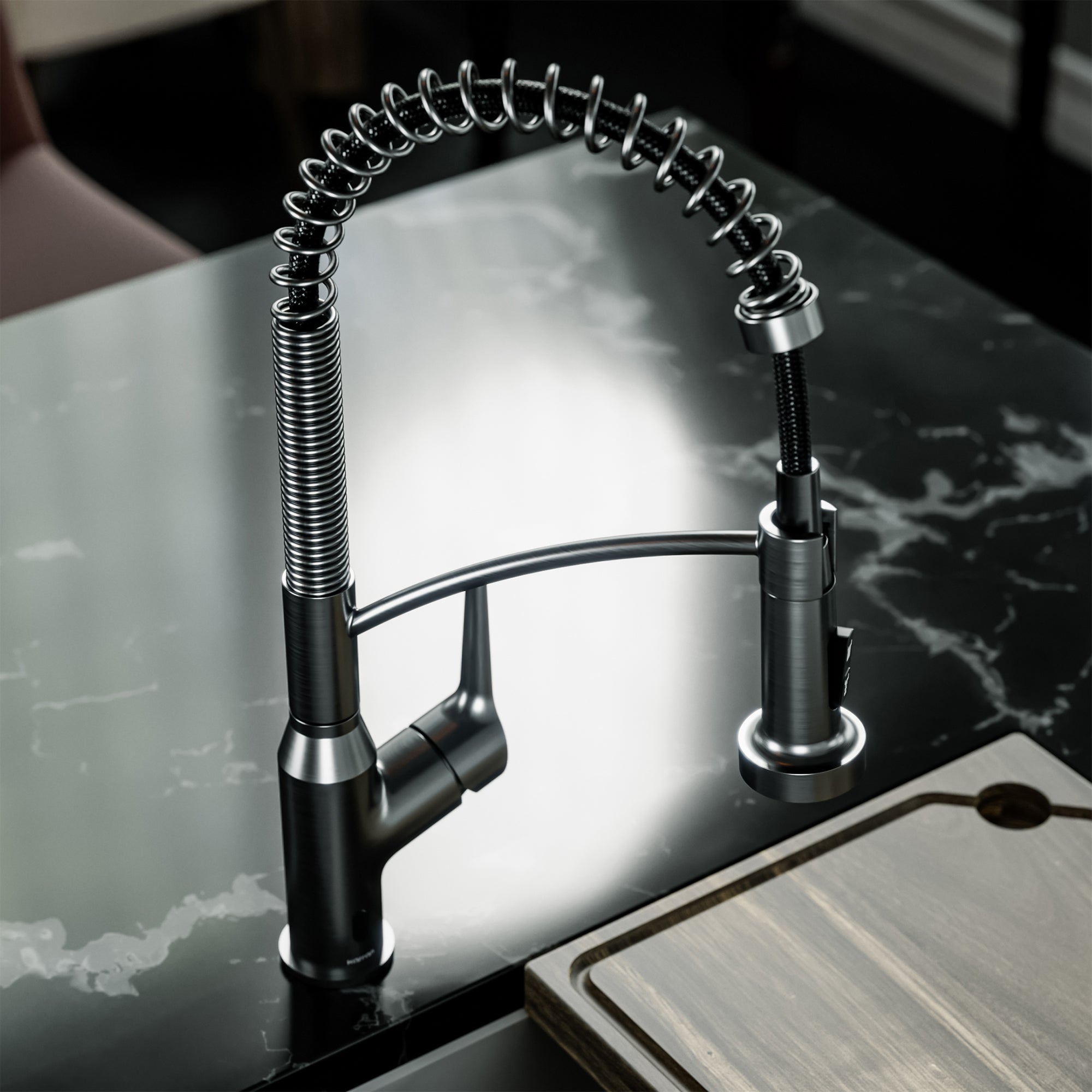Karran scottsdale touchless pull-down kitchen faucet spot-free gunmetal grey lifestyle image