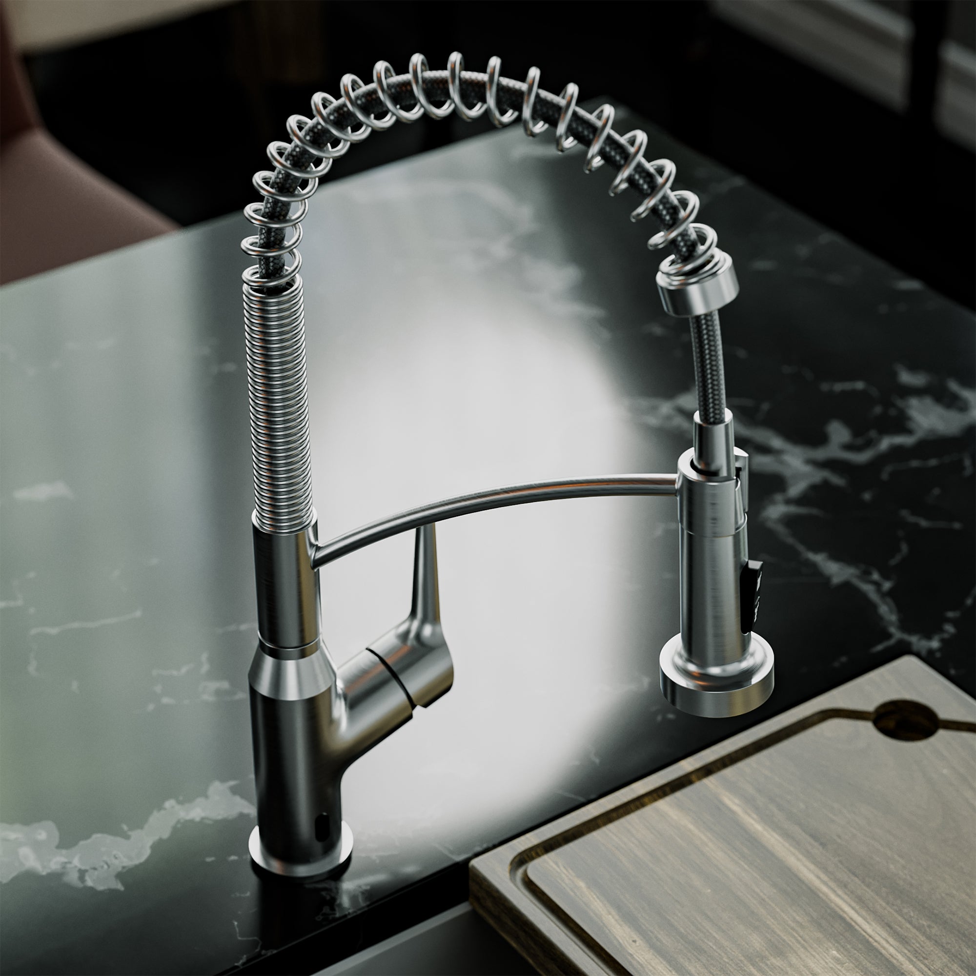 Karran scottsdale touchless pull-down kitchen faucet spot free stainless steel lifestyle image