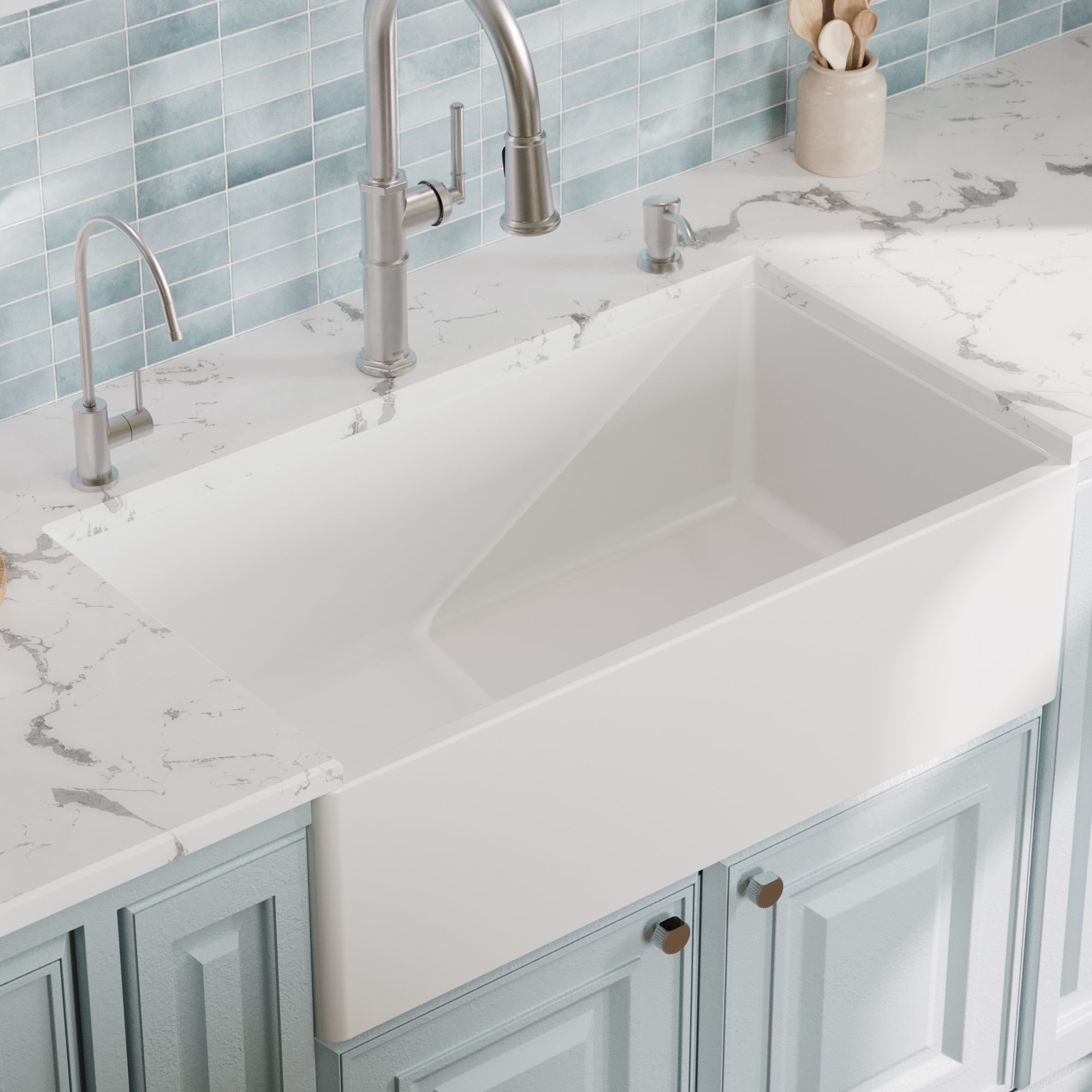 Alternative View of Karran Fireclay 33" Fireclay Farmhouse Sink with Accessories, White, FCP33SBWH