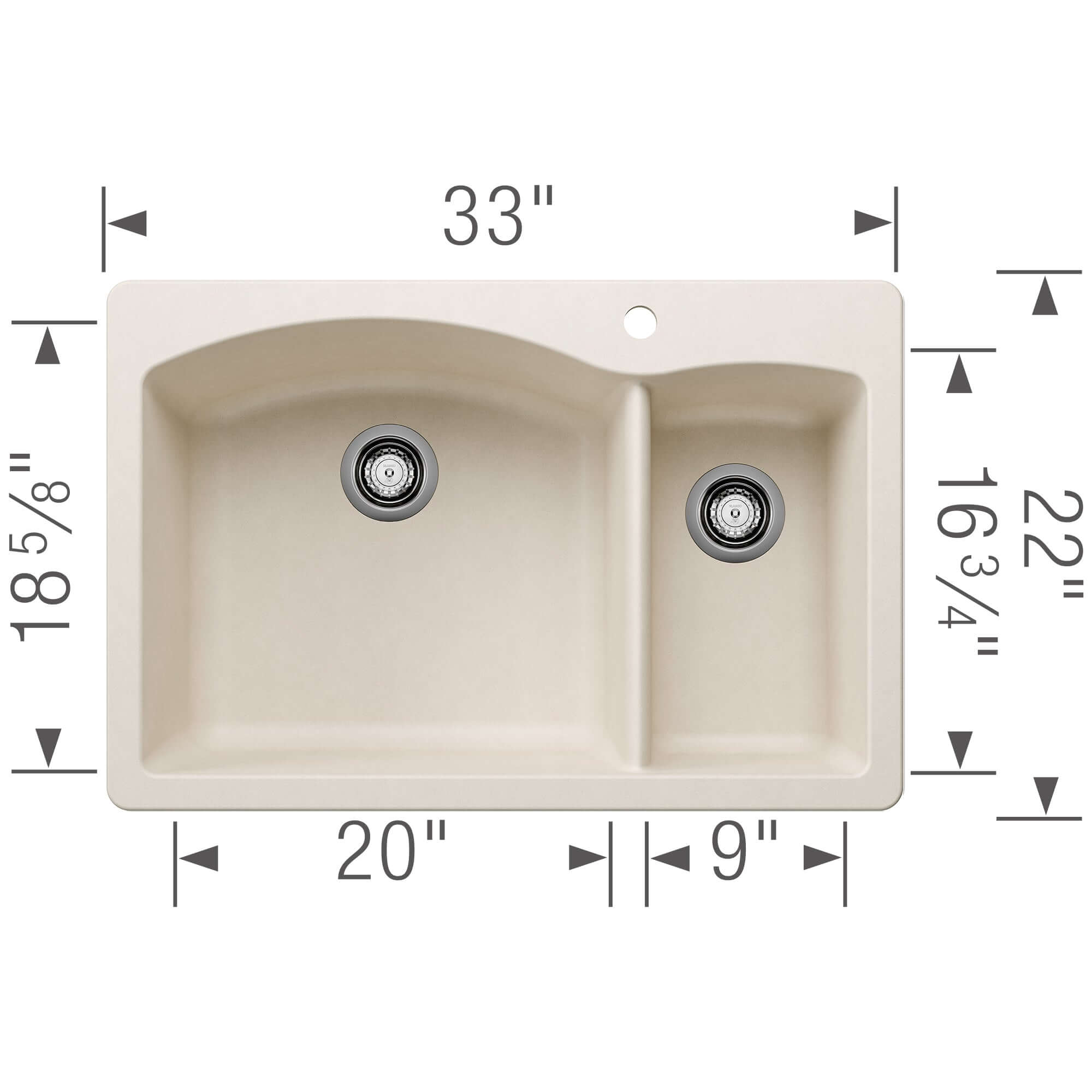 Alternate Image for Blanco Diamond 33" Dual Mount Granite Composite Kitchen Sink, Silgranit, 70/30 Double Bowl, Biscuit, 443062
