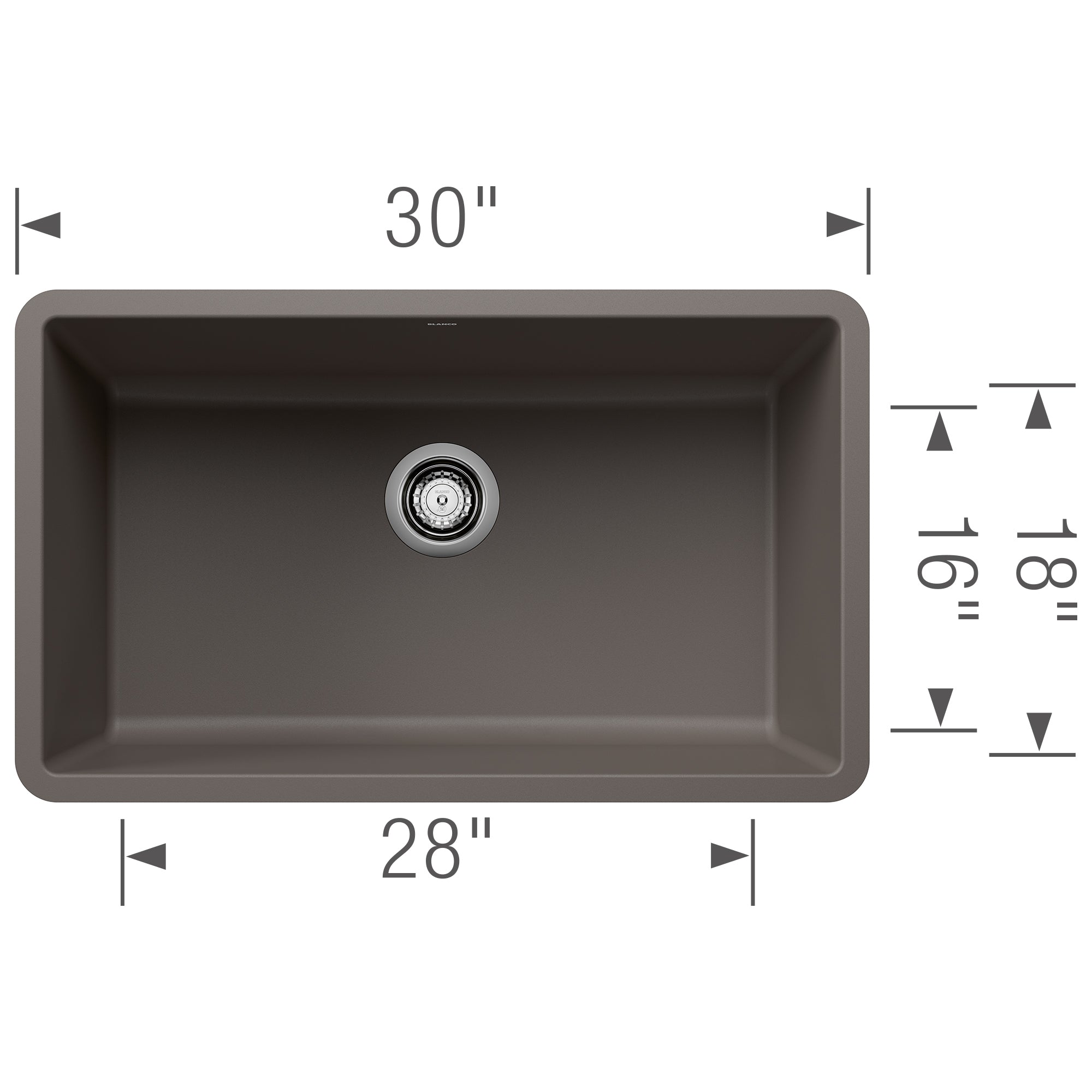 Blanco Precis 30" Undermount Granite Composite Kitchen Sink, Silgranit, Volcano Gray, 443120