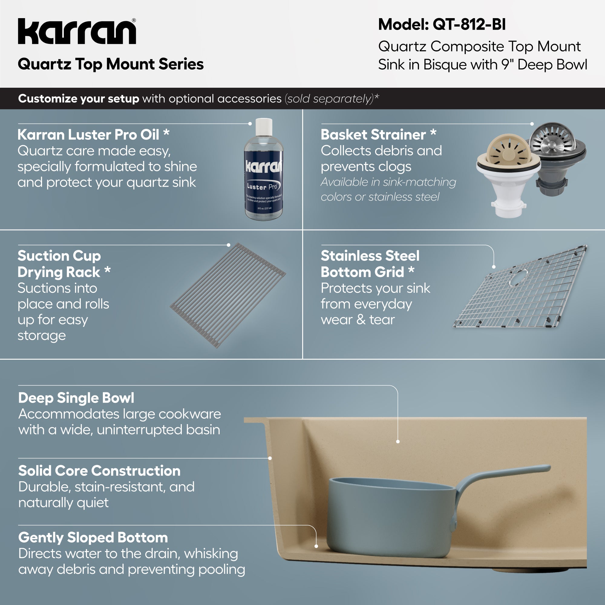Alternative View of Karran 33" Drop In/Topmount Quartz Composite Kitchen Sink, Bisque, QT-812-BI