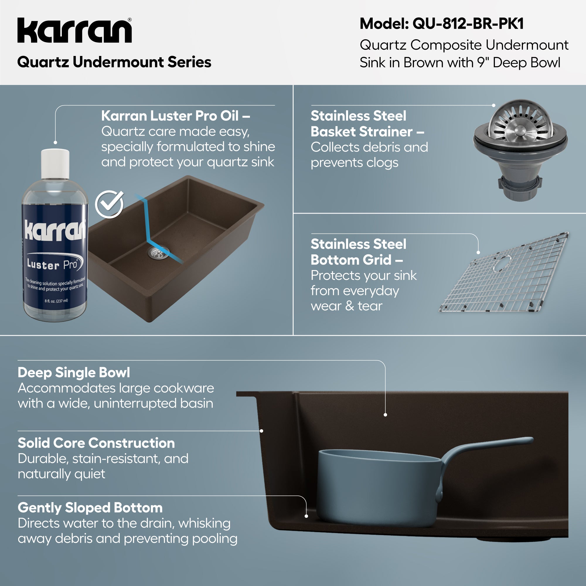 Alternative View of Karran 32" Undermount Quartz Composite Kitchen Sink with Accessories, Brown, QU-812-BR-PK1