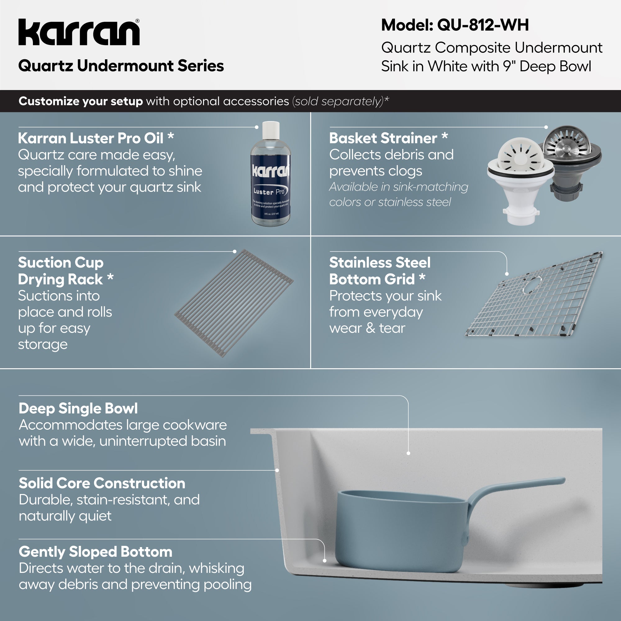 Alternative View of Karran 32" Undermount Quartz Composite Kitchen Sink, White, QU-812-WH
