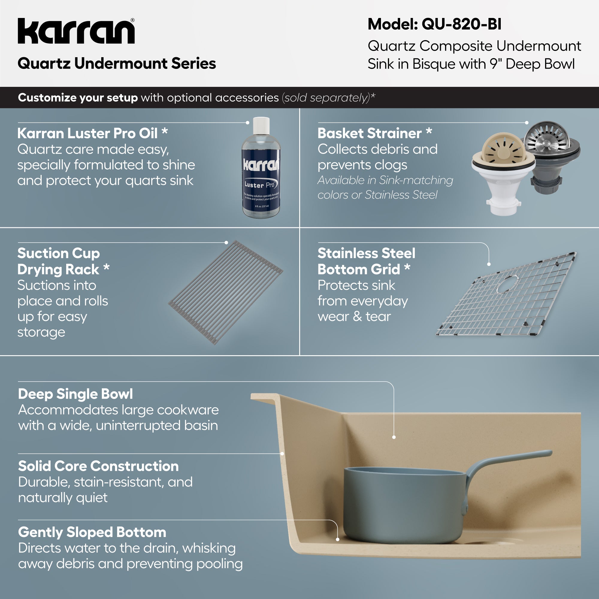 Alternative View of Karran 24" Undermount Quartz Composite Kitchen Sink, Bisque, QU-820-BI