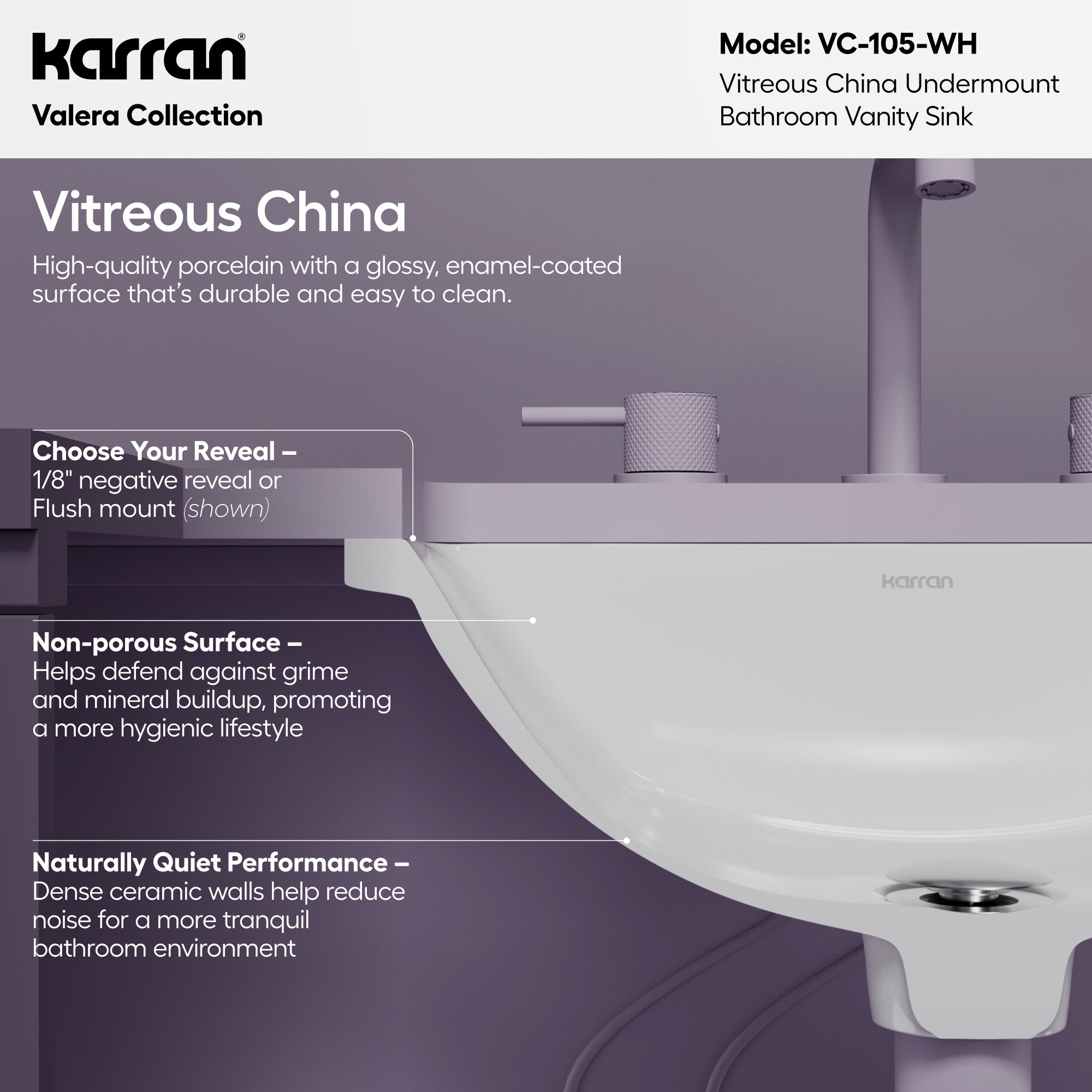 Karran 18 rectangular bathroom sink white informational image