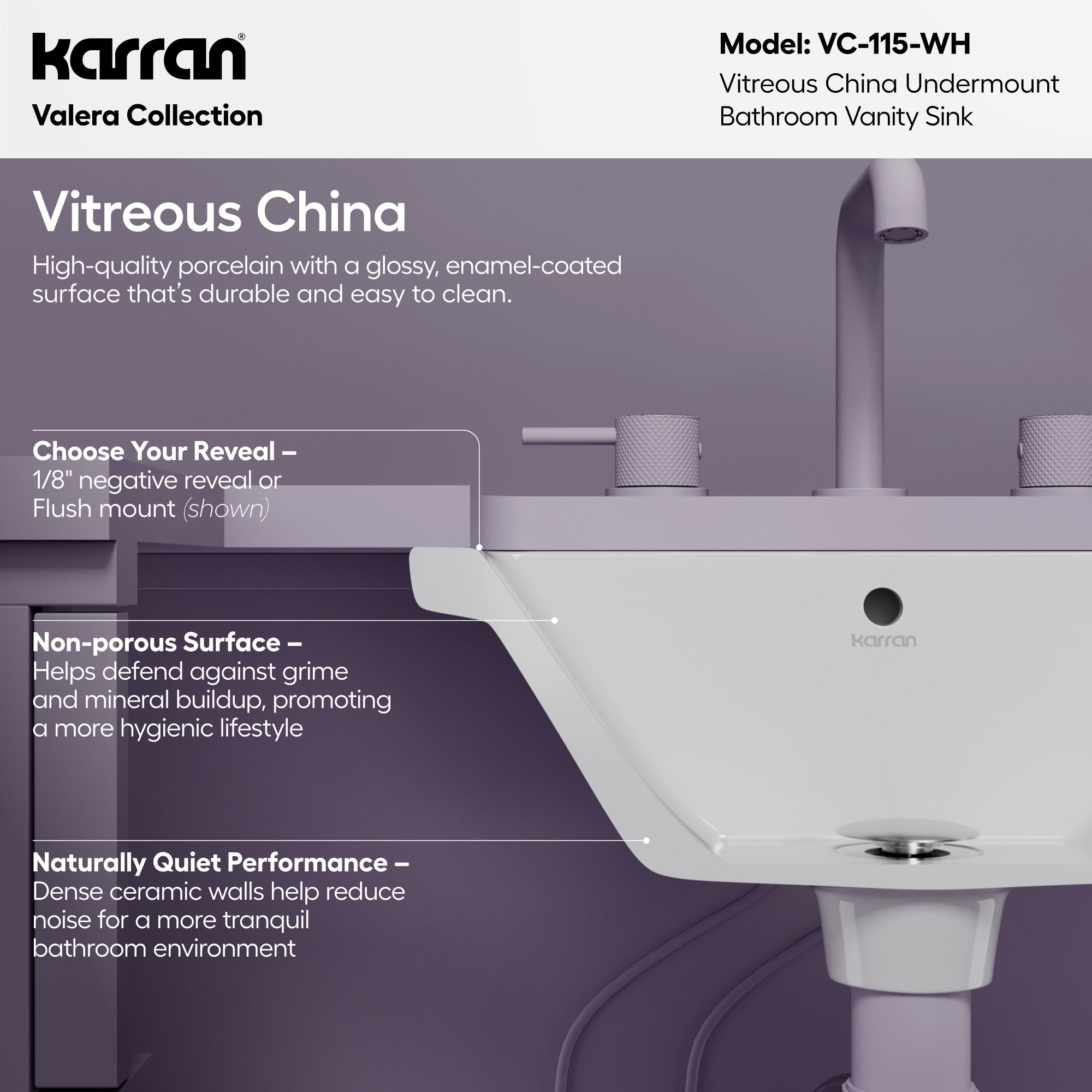 Karran 17 rectangular bathroom sink white informational image