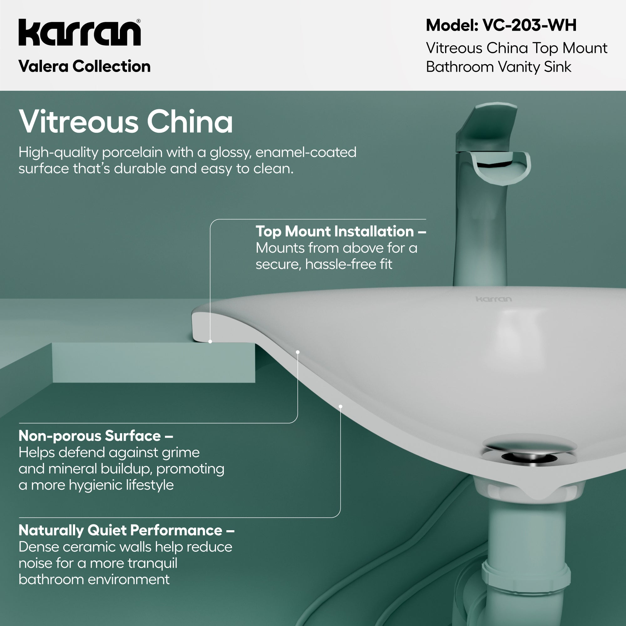 Alternative View of Karran Valera 17.75" x 17.75" x 3.5" Round Vessel Vitreous China ADA Bathroom Sink, White, VC-203-WH