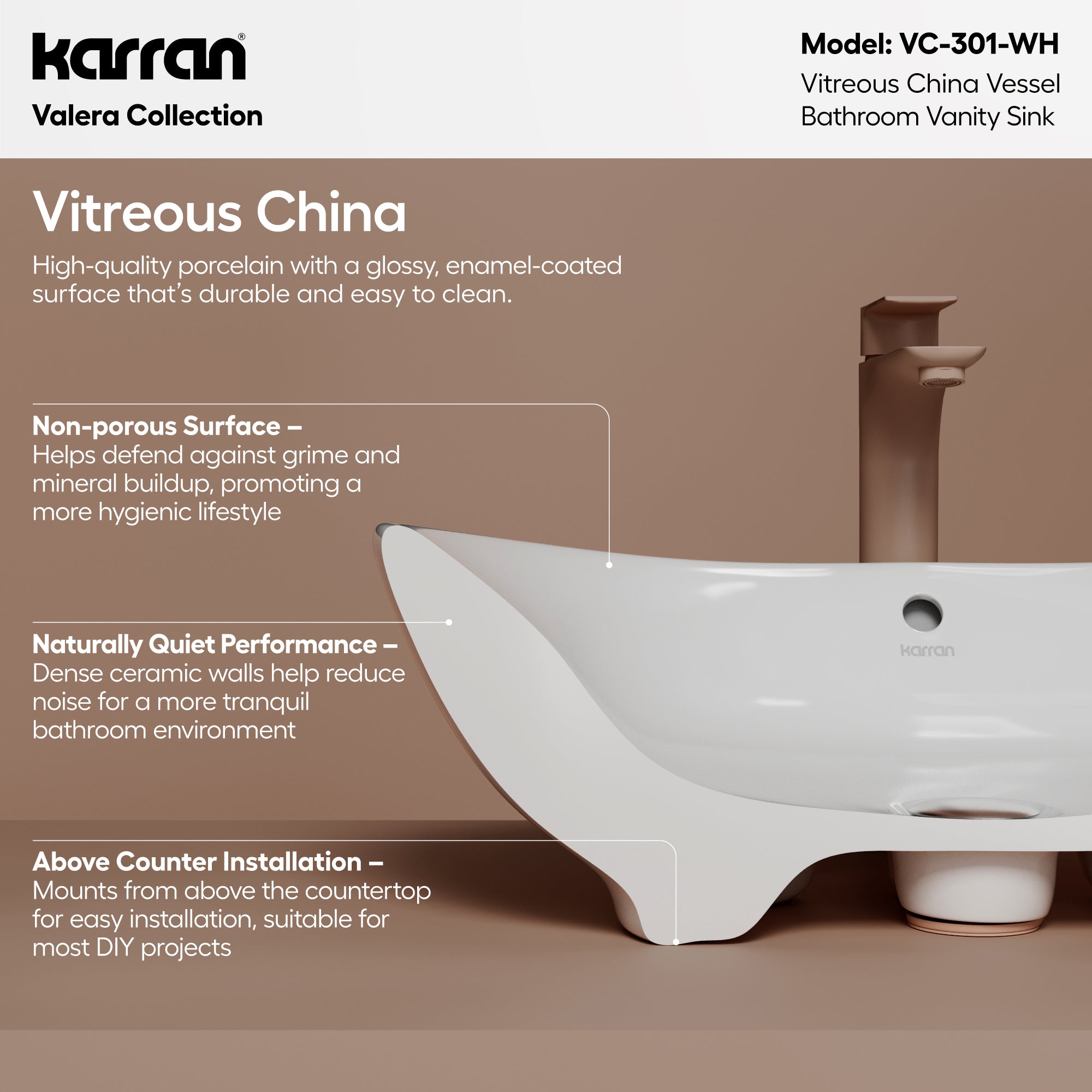 Alternative View of Karran Valera 22.875" x 14.875" x 4.5" Oval Vessel Vitreous China ADA Bathroom Sink, White, VC-301-WH