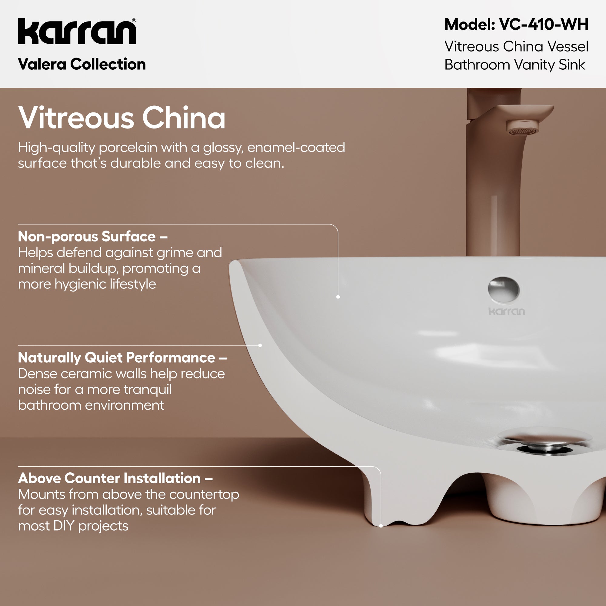 Alternative View of Karran Valera 16.625" x 16.625" x 5" Round Vessel Vitreous China ADA Bathroom Sink, White, VC-410-WH