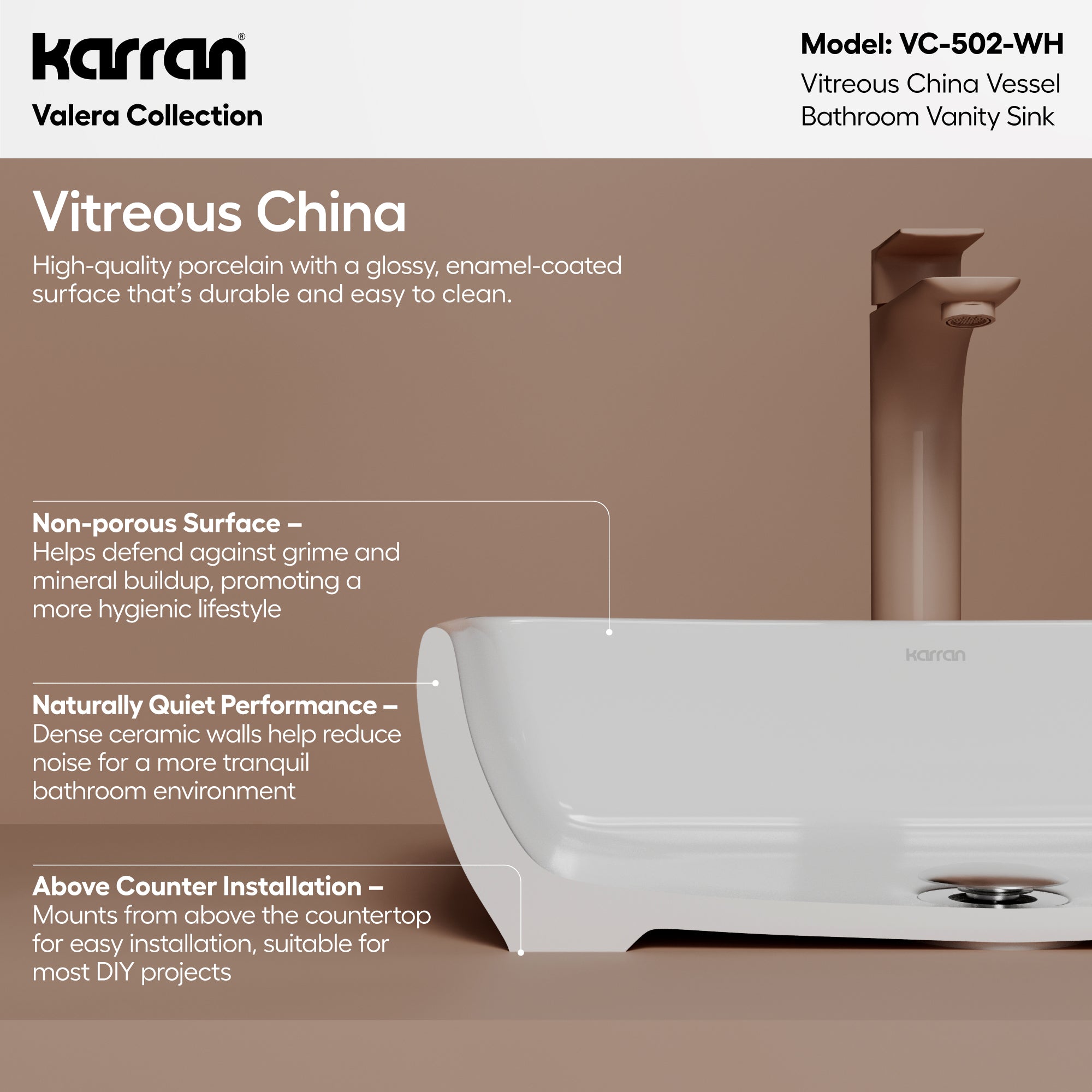 Alternative View of Karran Valera 19" x 13.25" x 4.5" Rectangular Vessel Vitreous China ADA Bathroom Sink, White, VC-502-WH