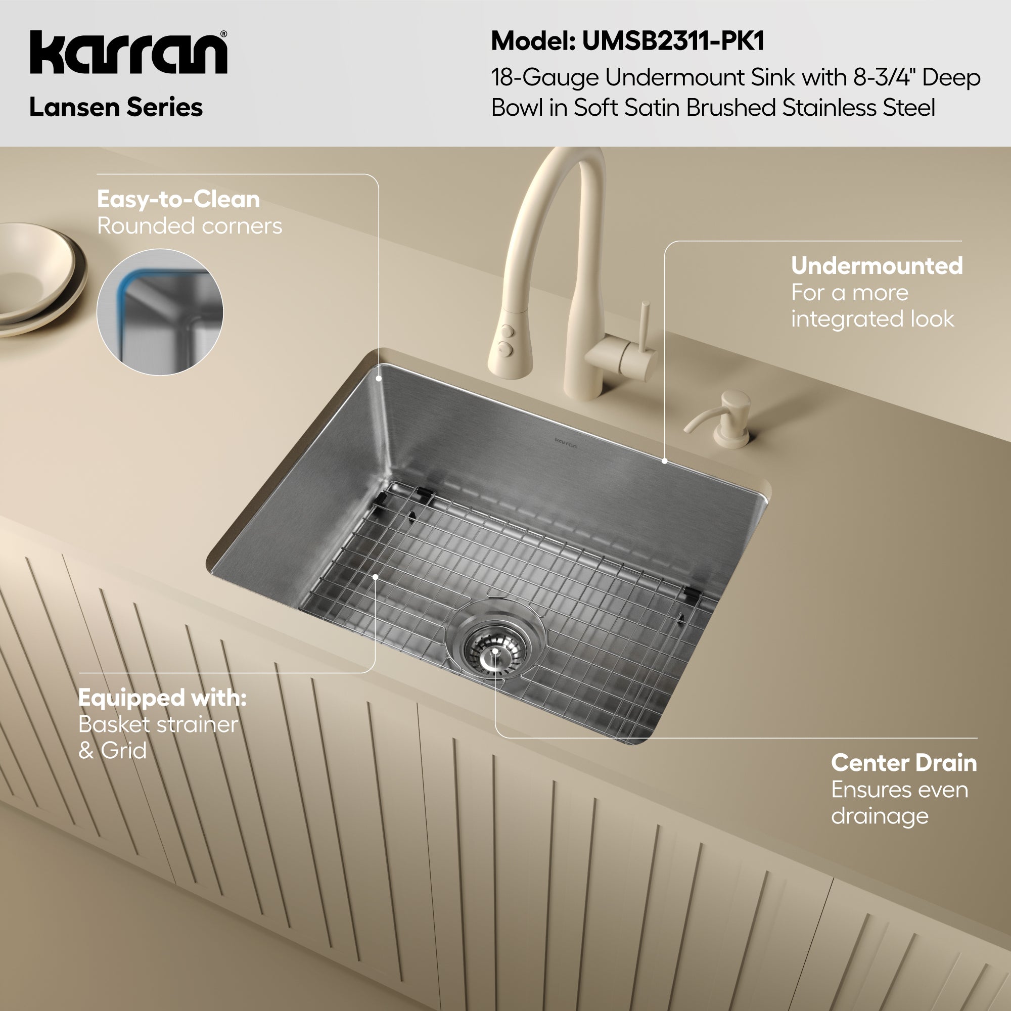 Karran lansen 24 stainless steel kitchen sink 18 gauge informational image