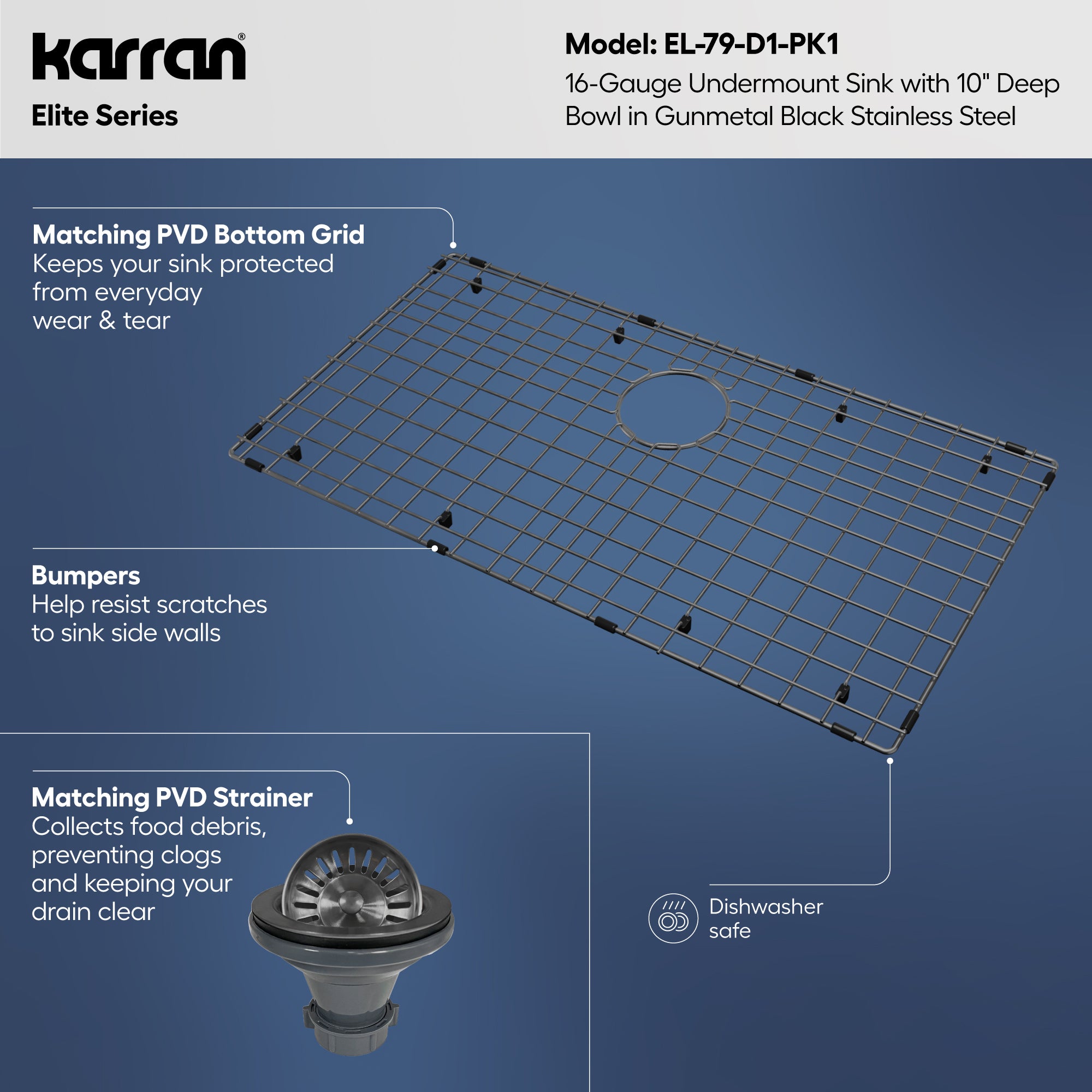Karran elite 32 stainless steel kitchen sink gunmetal black informational image