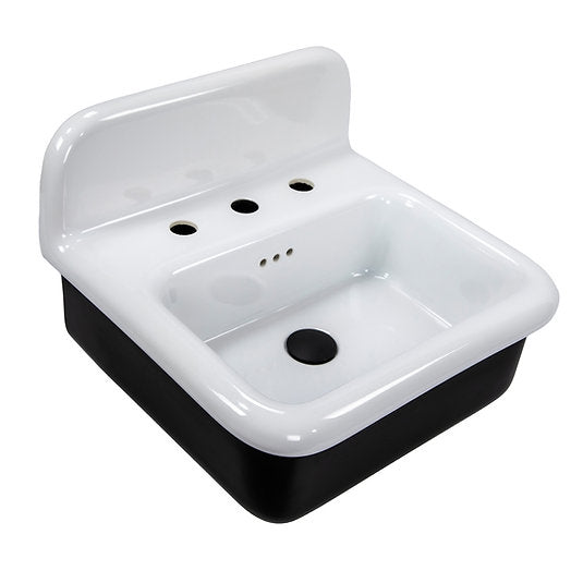 Nantucket Sinks Victorian 19.5" x 17.75" Irregular Wallmount Fireclay Bathroom Sink with Accessories, White/Black, NS-VCDM20-BLKW