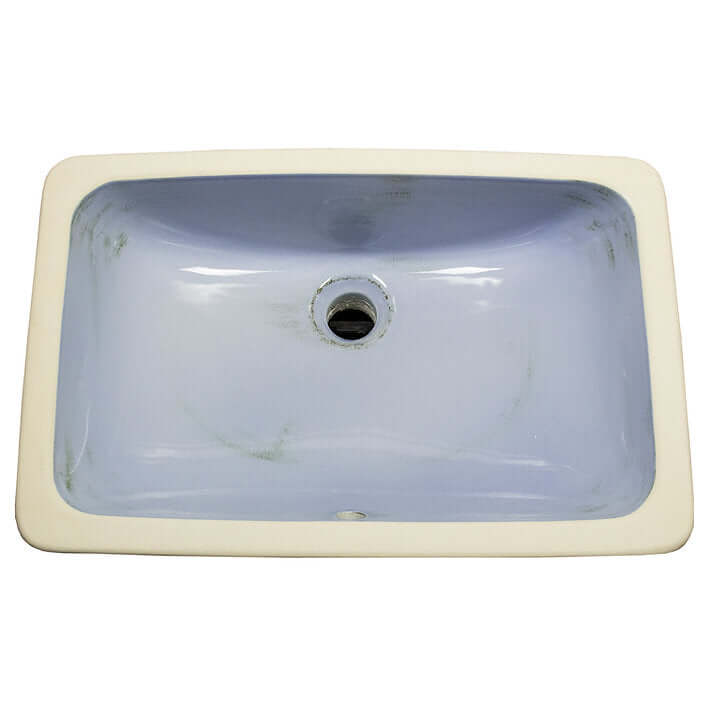 Lavabo rectangular bajo encimera Nantucket Sinks Regatta de 56 x 37 cm, de arcilla refractaria, con accesorios, azul claro/gris desgastado, RC2035SS