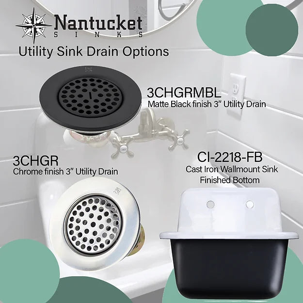 Alternate Image for Nantucket Sinks Anchor 22" Wallmount Cast Iron Utility Sink with Accessories, White/Black, CI-2218-FBSET