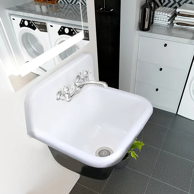Alternate Image for Nantucket Sinks Anchor 22" Wallmount Cast Iron Utility Sink with Accessories, White/Black, CI-2218-FBSET