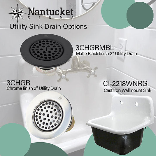 Alternate Image for Nantucket Sinks 3 inch Utility Sink Grid Drain Matte Black, 3CHGRMBL