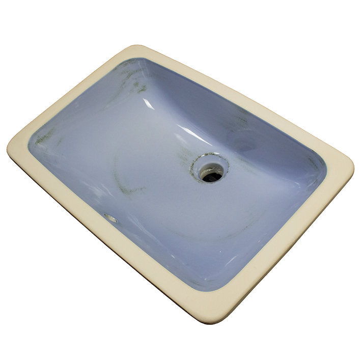 Nantucket Sinks Regatta 22" x 14.5" Rectangle Undermount Fireclay Bathroom Sink with Accessories, Light Blue/Grey Distress, RC2035SS