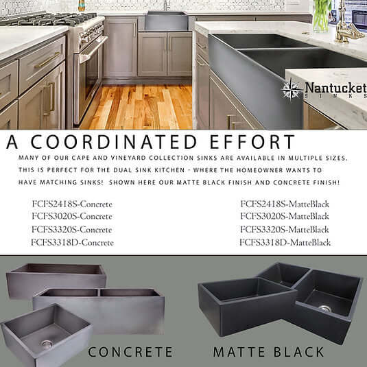 Alternate Image for Nantucket Sinks Vineyard 23" Fireclay Farmhouse Sink, Matte Black, FCFS2418S-MatteBlack