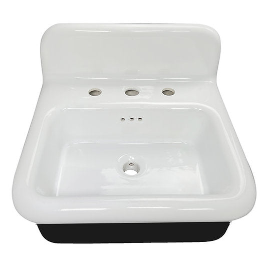 Nantucket Sinks Victorian 19.5" x 17.75" Irregular Wallmount Fireclay Bathroom Sink with Accessories, White/Black, NS-VCDM20-BLKW