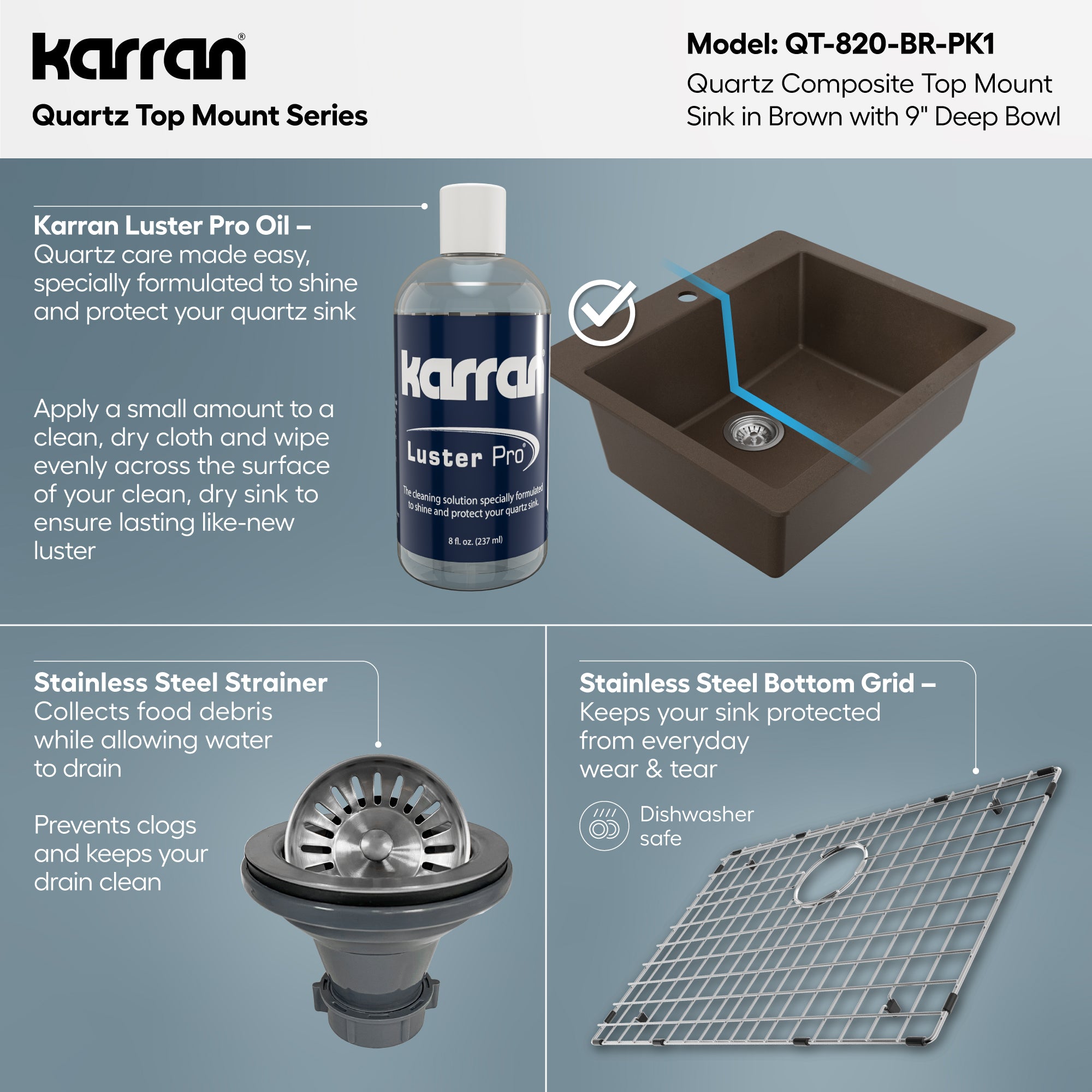 Alternative View of Karran 25" Drop In/Topmount Quartz Composite Kitchen Sink with Accessories, Brown, QT-820-BR-PK1