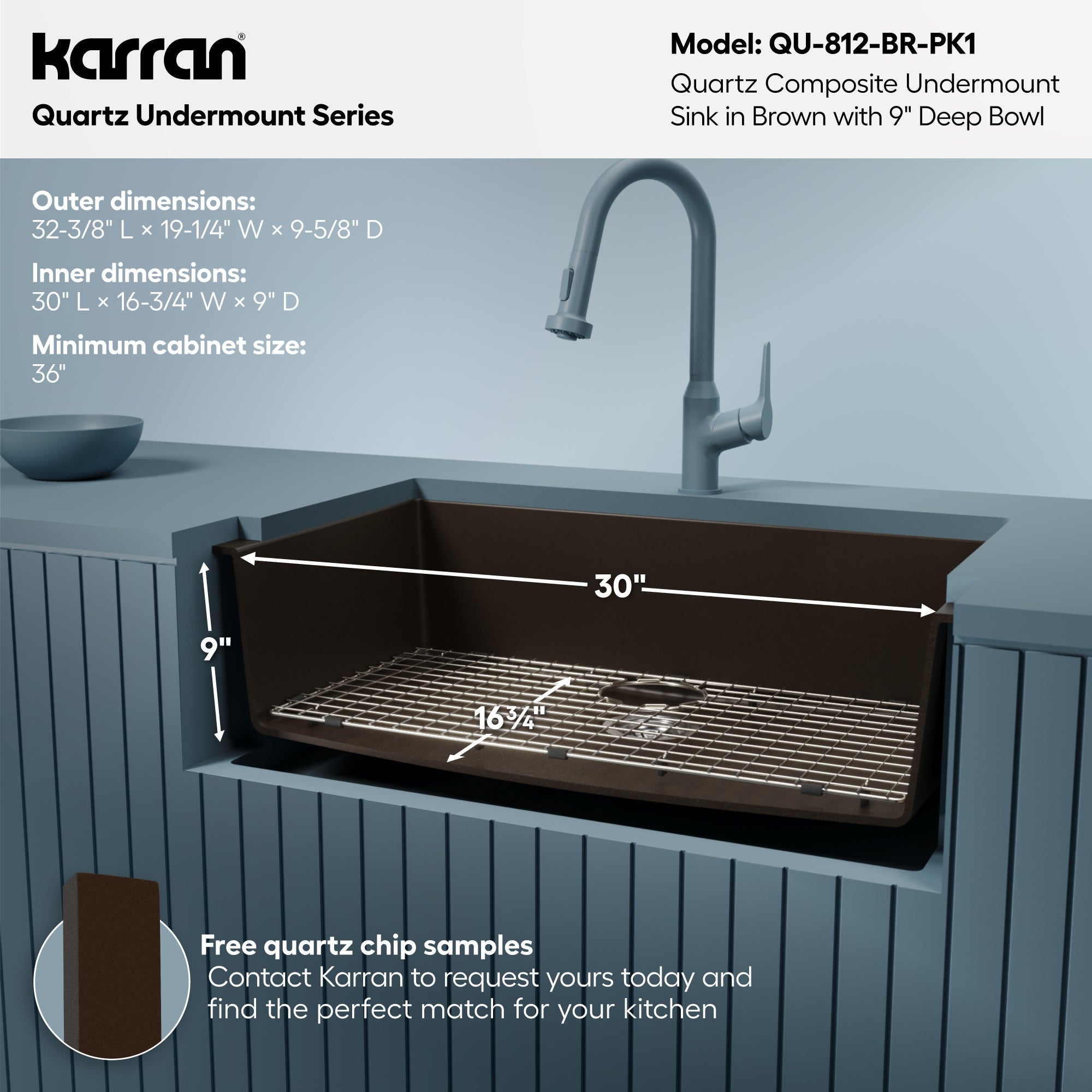 Alternative View of Karran 32" Undermount Quartz Composite Kitchen Sink with Accessories, Brown, QU-812-BR-PK1