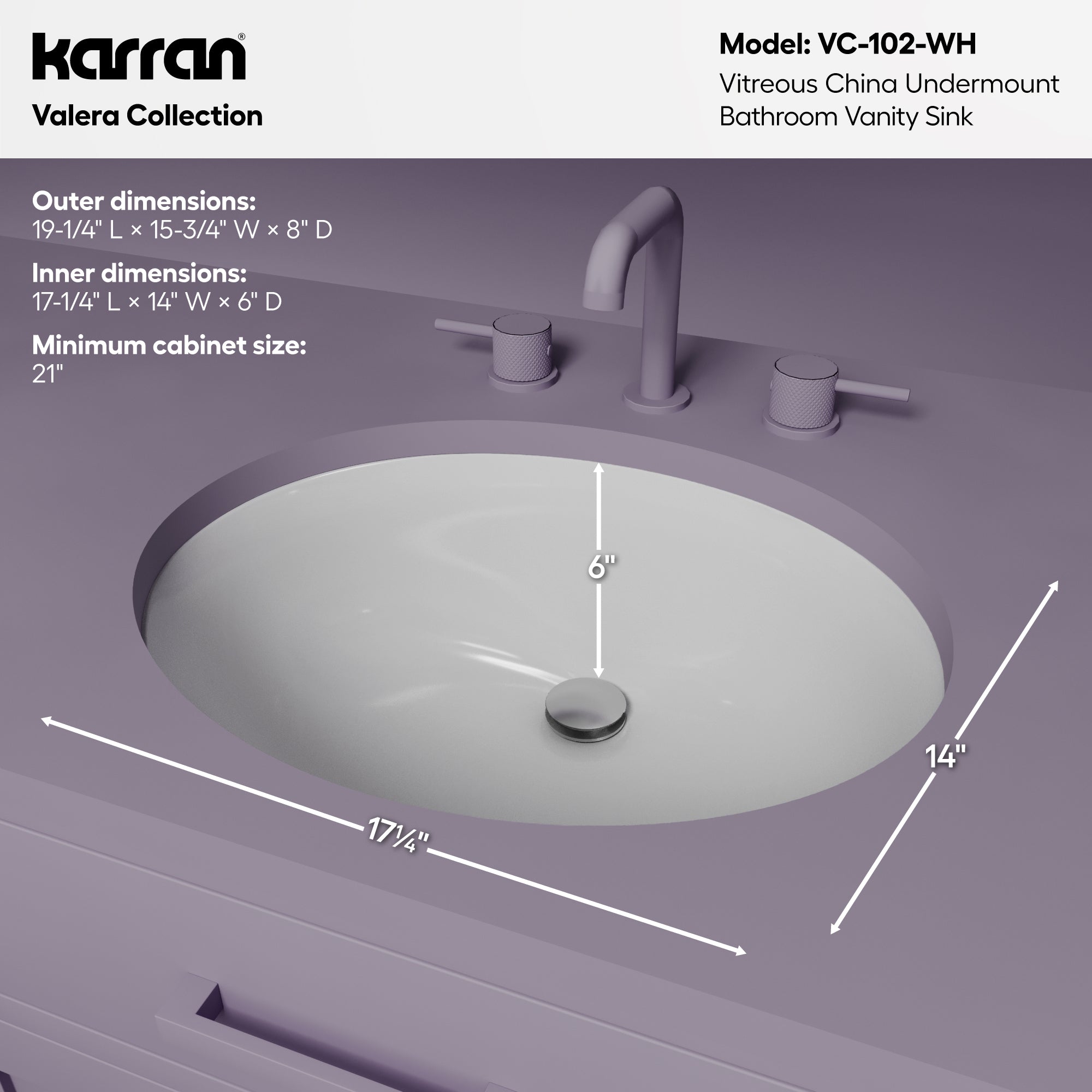 Karran 19 oval bathroom sink white informational image