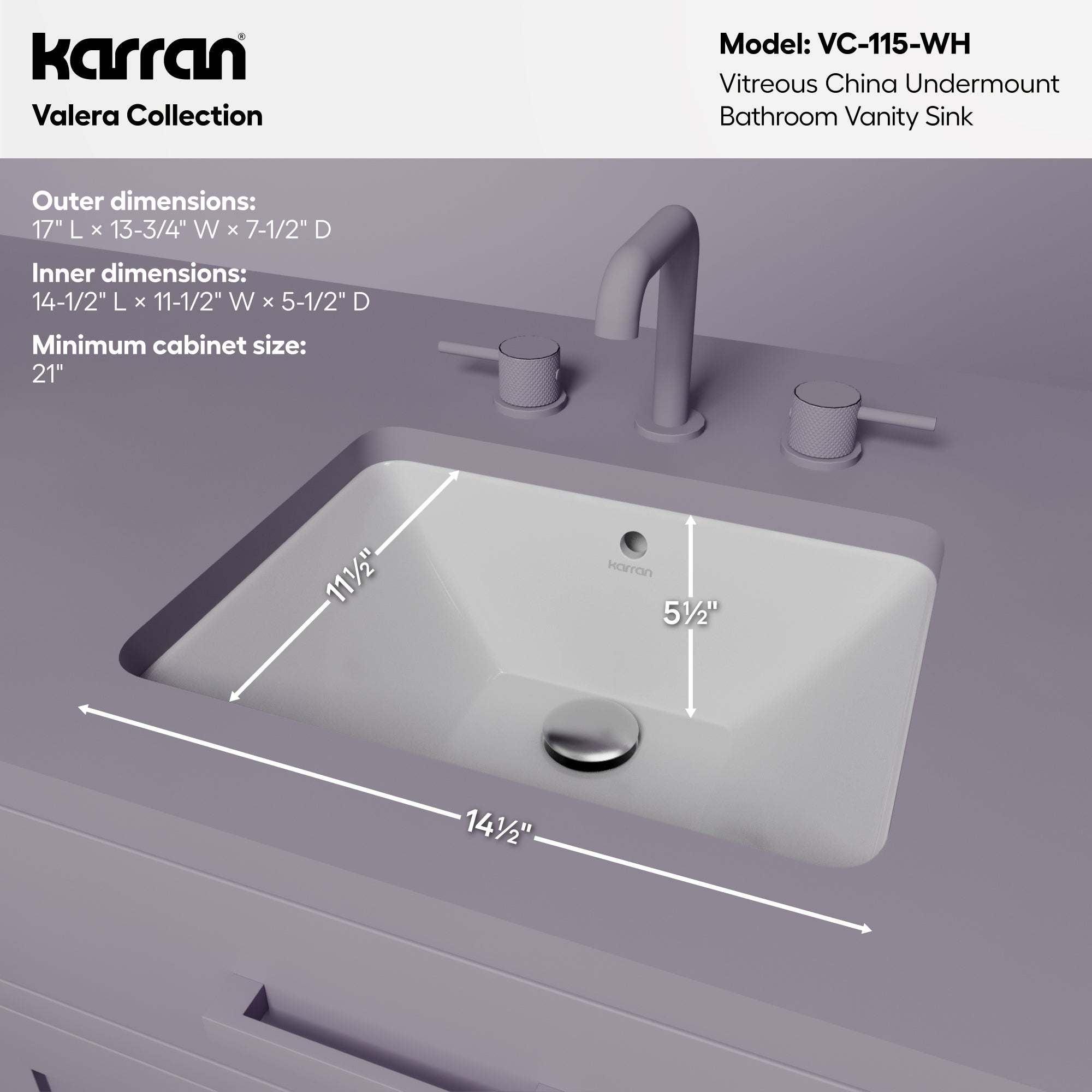 Karran 17 rectangular bathroom sink white informational image