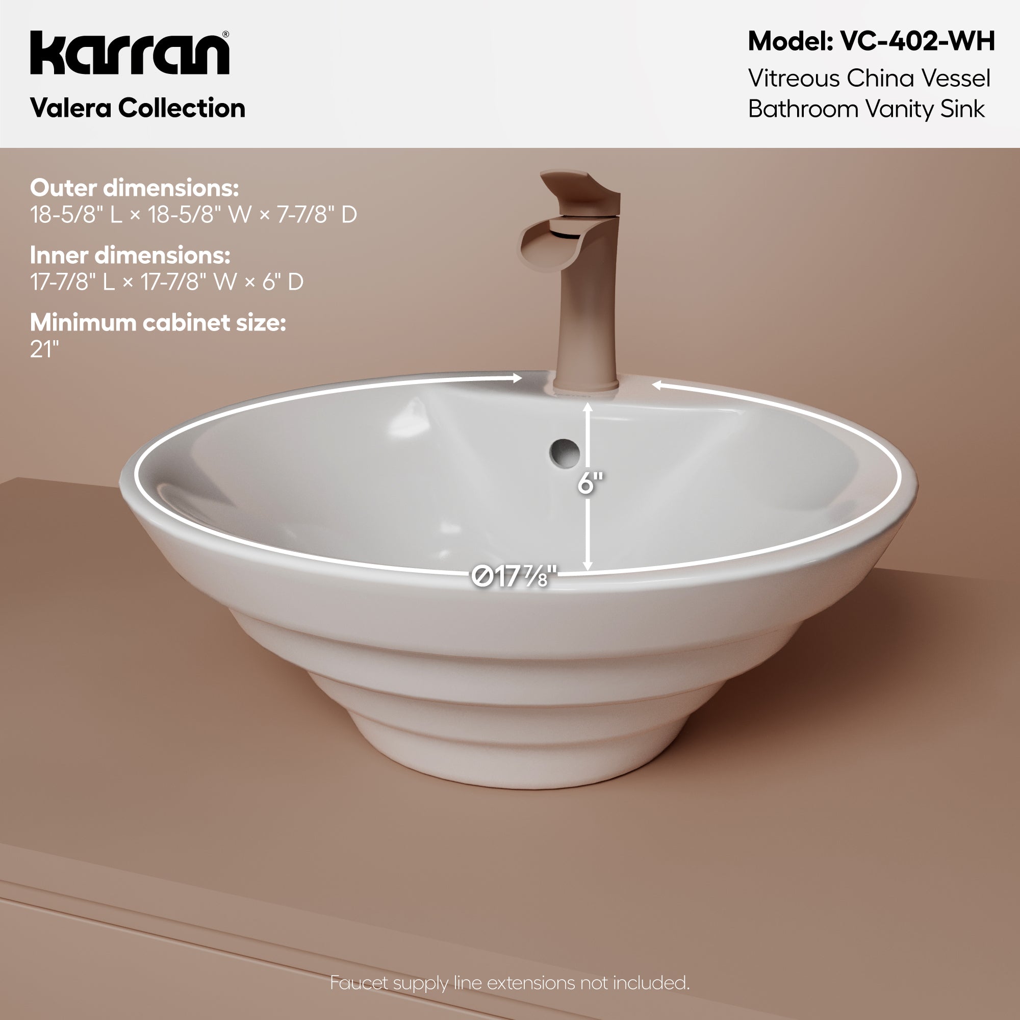 Alternative View of Karran Valera 18.875" x 18.875" x 5.75" Round Vessel Vitreous China ADA Bathroom Sink, White, VC-402-WH