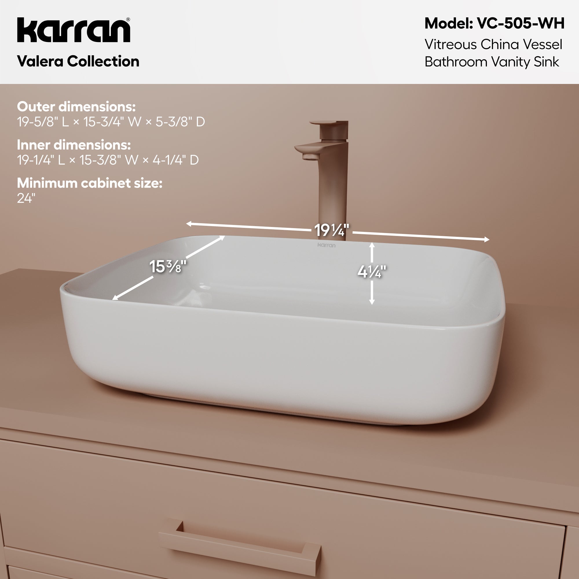 Alternative View of Karran Valera 20" x 15.875" x 4.5" Rectangular Vessel Vitreous China ADA Bathroom Sink, White, VC-505-WH