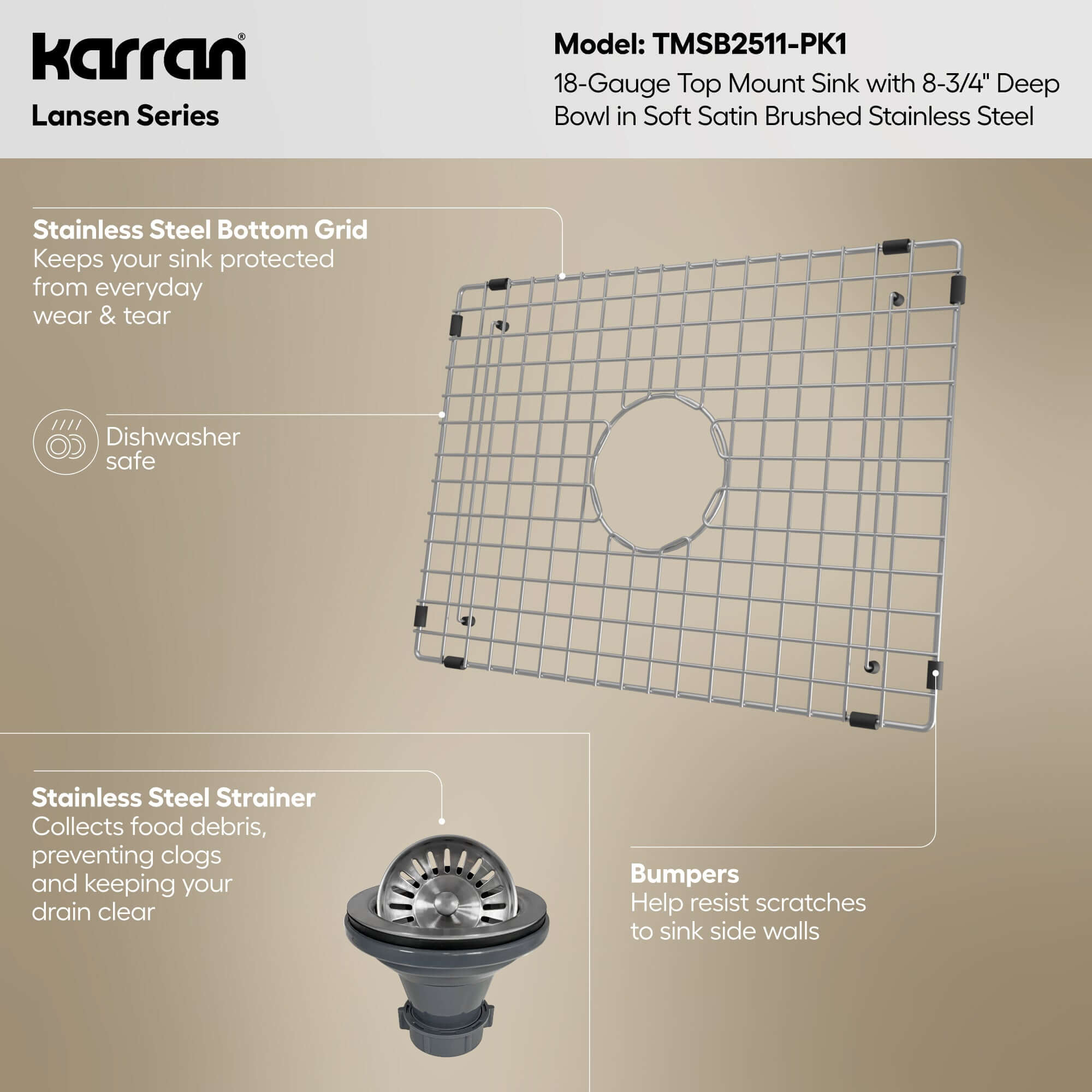 Karran lansen 25 stainless steel kitchen sink 18 gauge informational image