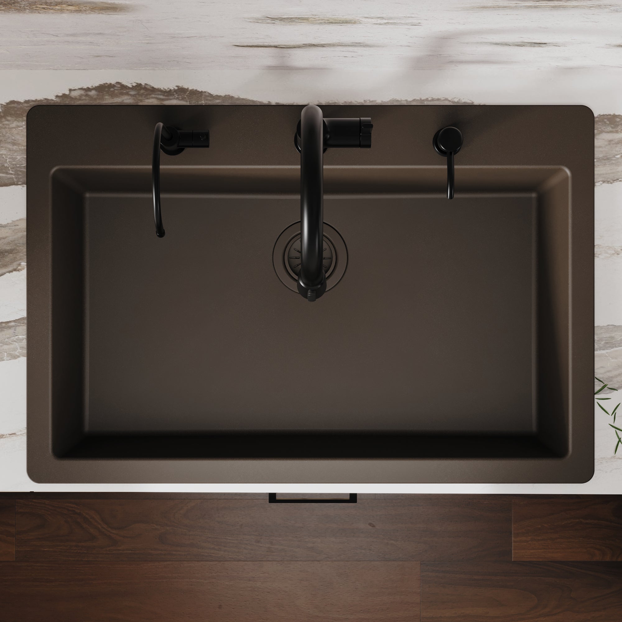 Alternative View of Karran 33" Drop In/Topmount Quartz Composite Kitchen Sink, Brown, QT-812-BR