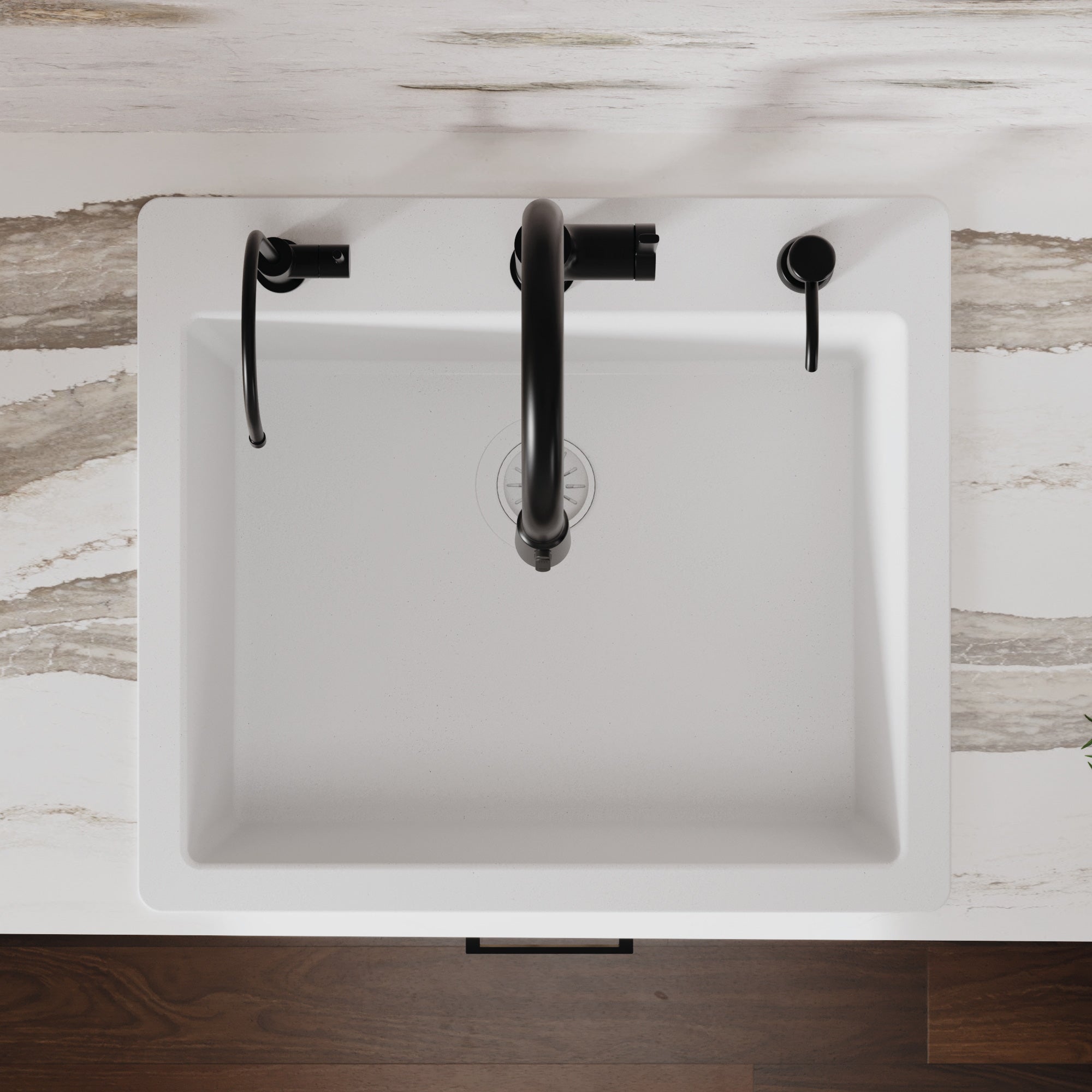 Alternative View of Karran 25" Drop In/Topmount Quartz Composite Kitchen Sink, White, QT-820-WH