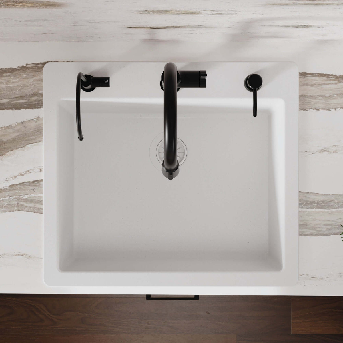 Alternative View of Karran 25" Drop In/Topmount Quartz Composite Kitchen Sink, White, QT-820-WH