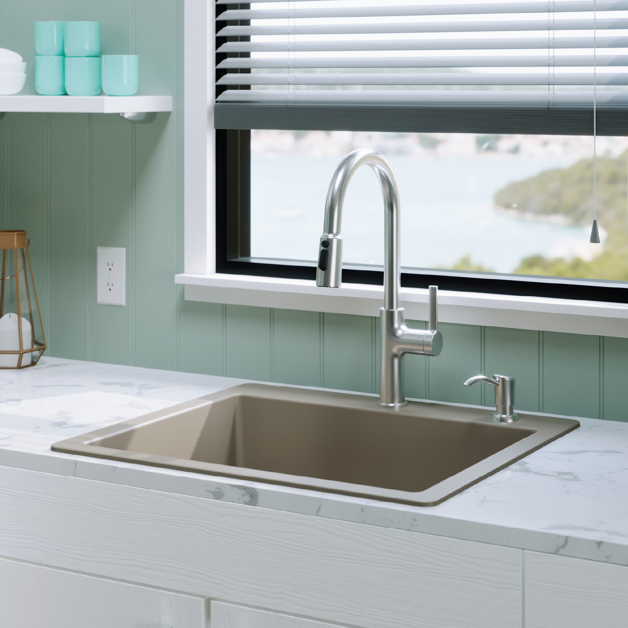 Alternative View of Karran 25" Drop In/Topmount Quartz Composite Kitchen Sink, Concrete, QT-820-CN