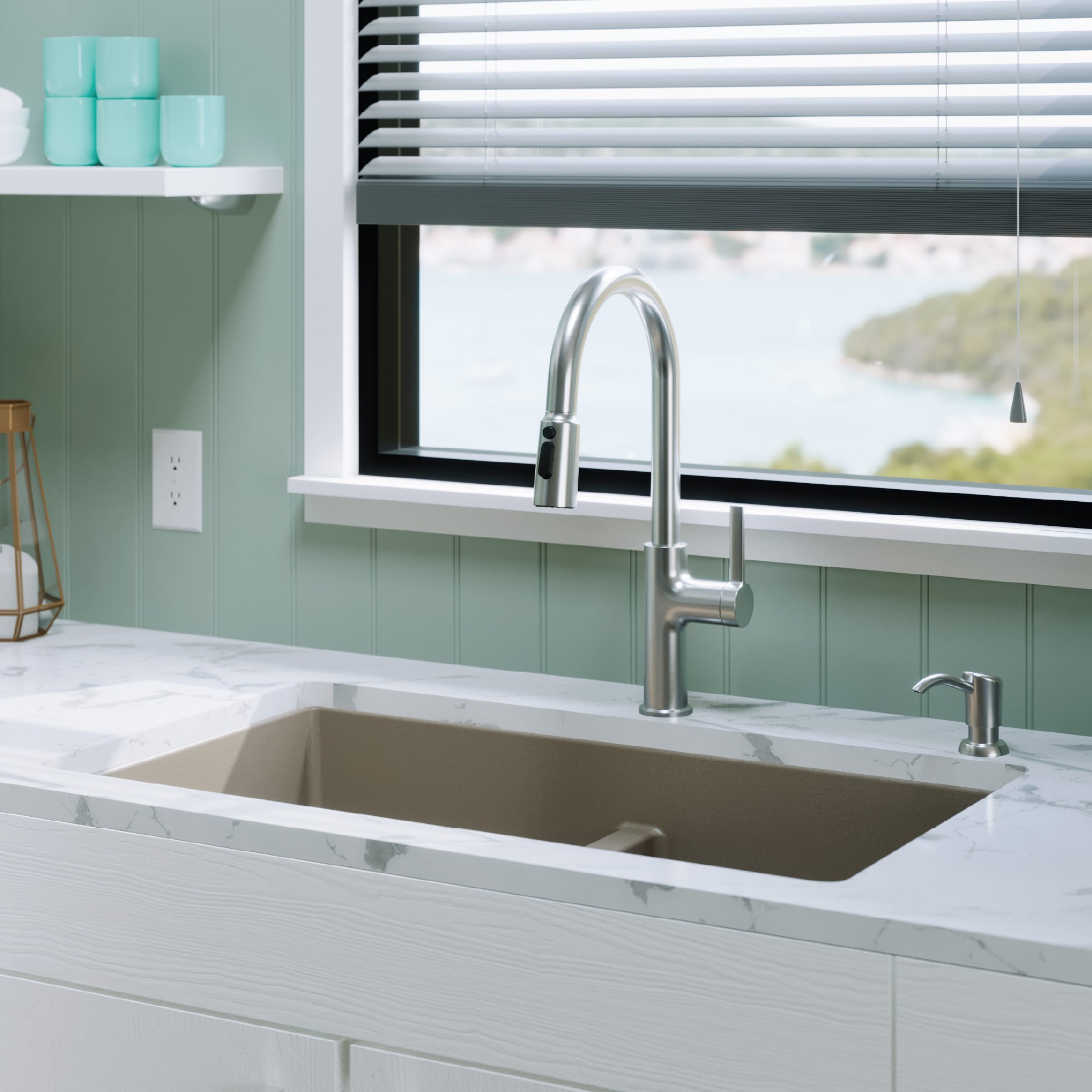 Alternative View of Karran 32" Undermount Quartz Composite Kitchen Sink with Accessories, 50/50 Double Bowl, Concrete, QU-810-CN-PK1