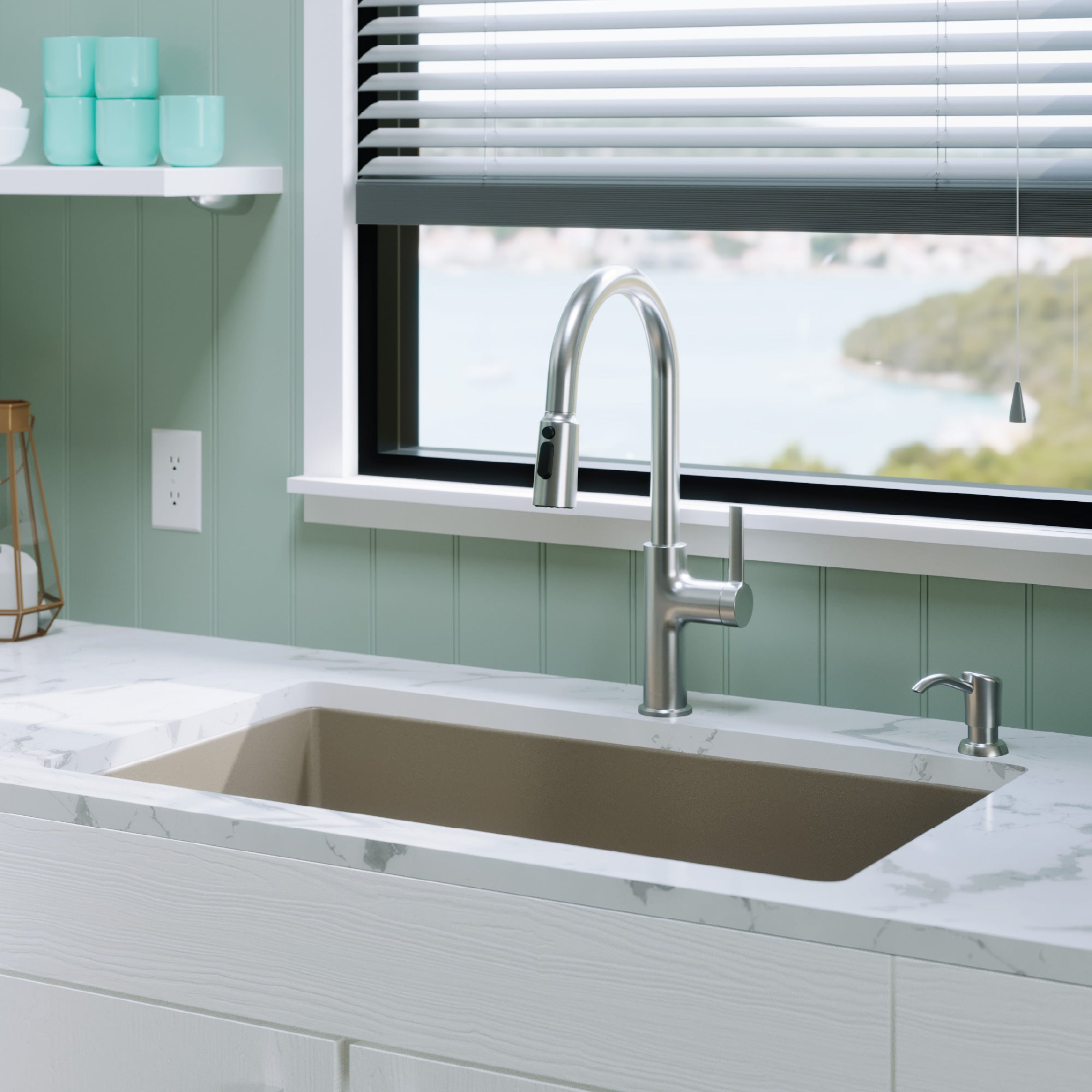 Alternative View of Karran 32" Undermount Quartz Composite Kitchen Sink with Accessories, Concrete, QU-812-CN-PK1