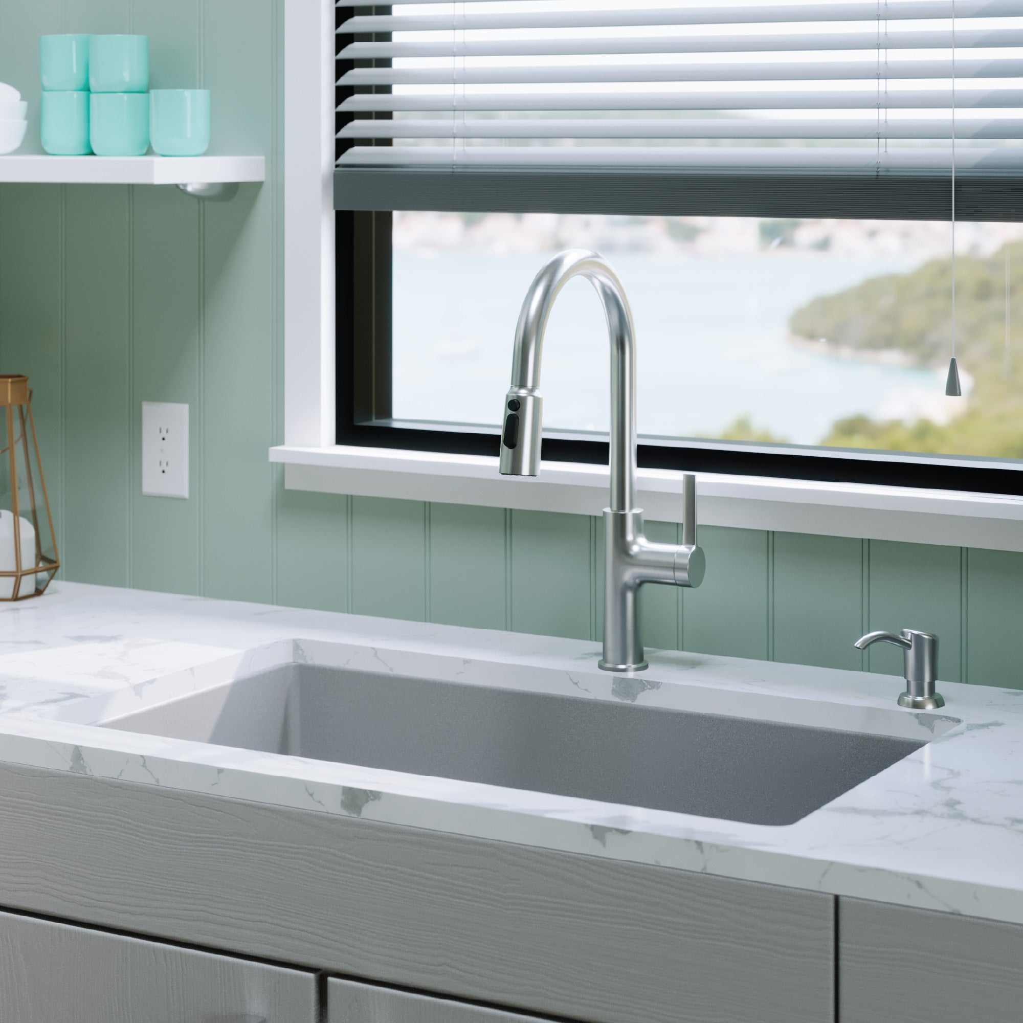 Alternative View of Karran 32" Undermount Quartz Composite Kitchen Sink with Accessories, Grey, QU-812-GR-PK1