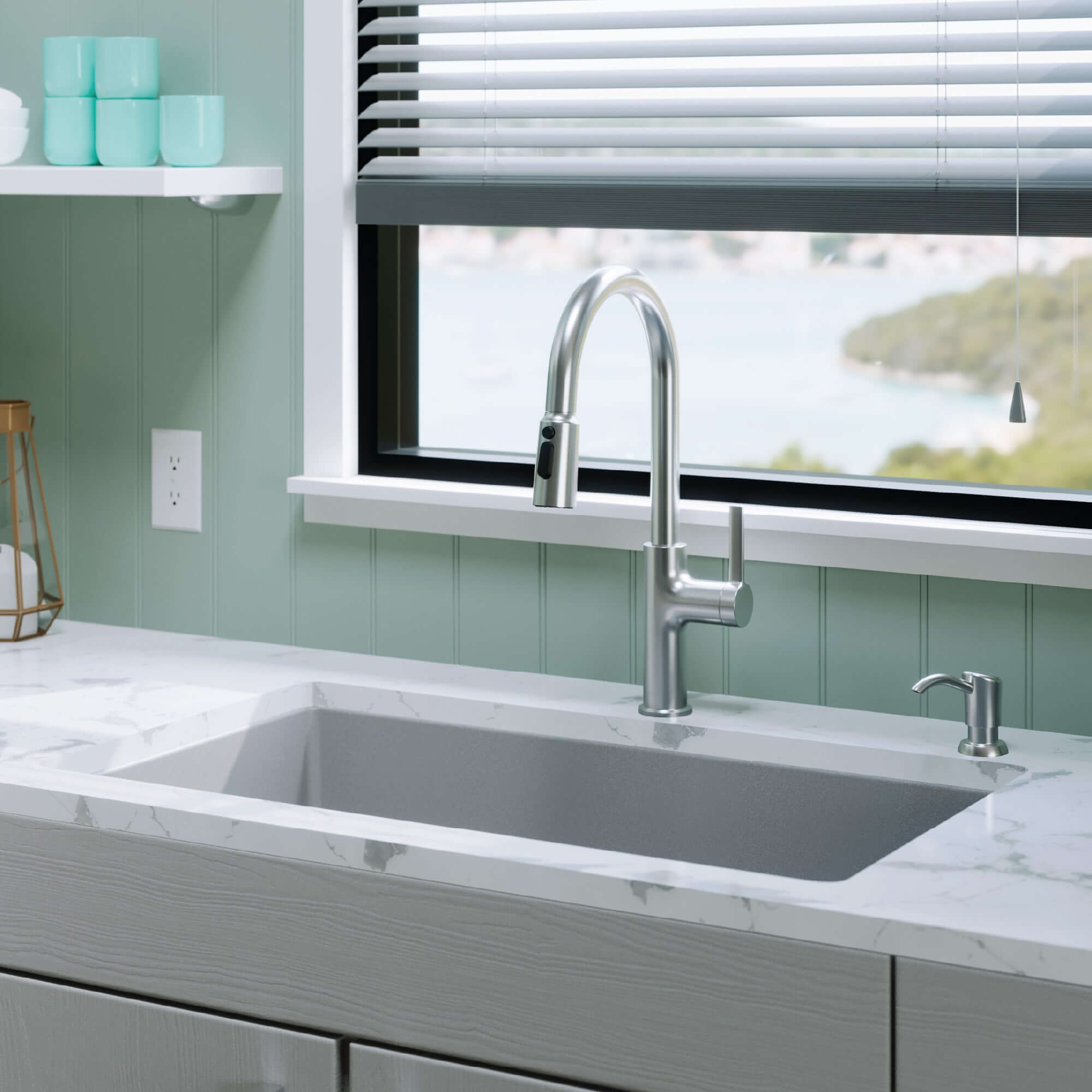 Alternative View of Karran 32" Undermount Quartz Composite Kitchen Sink, Grey, QU-812-GR