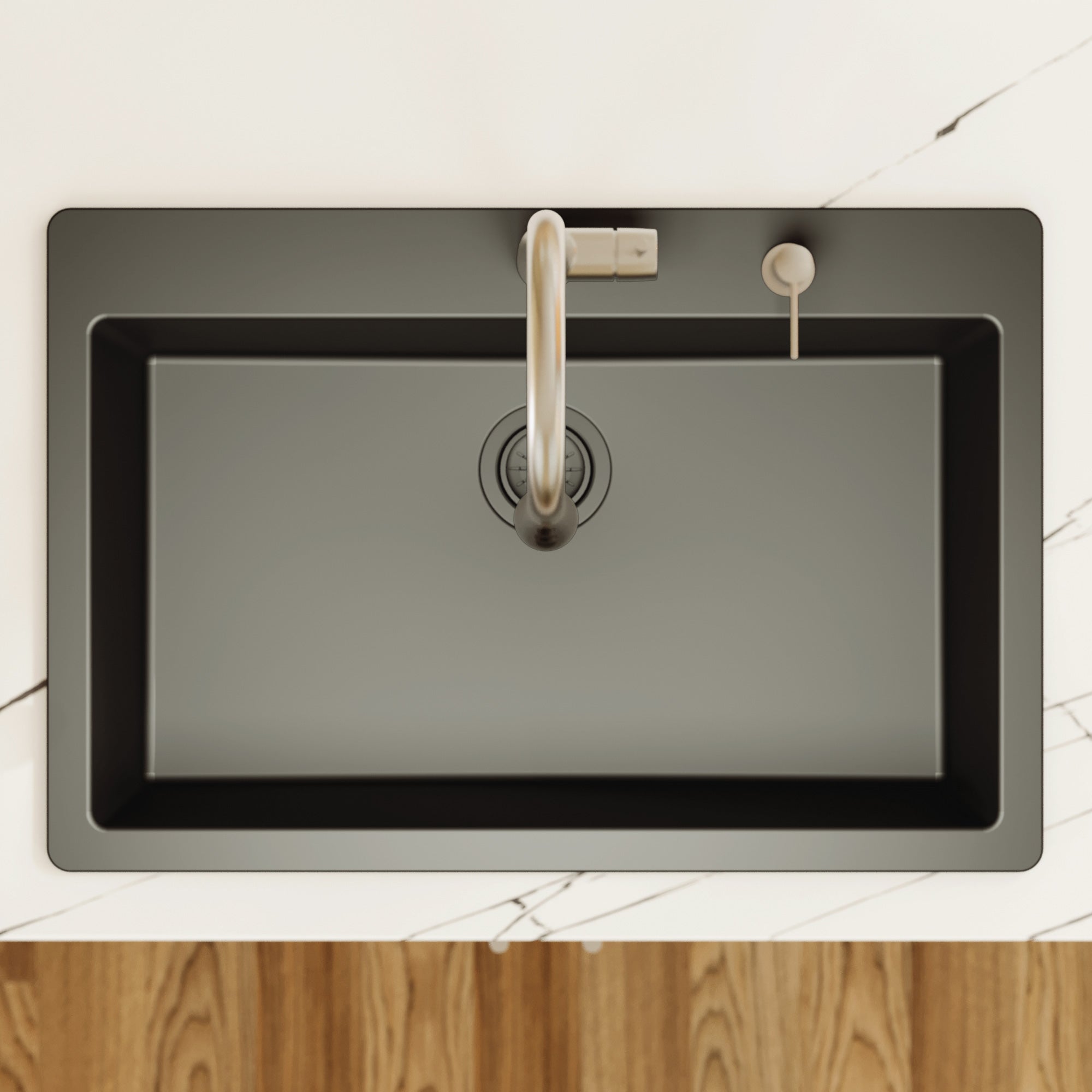 Alternative View of Karran 33" Drop In/Topmount Quartz Composite Kitchen Sink, Black, QT-812-BL