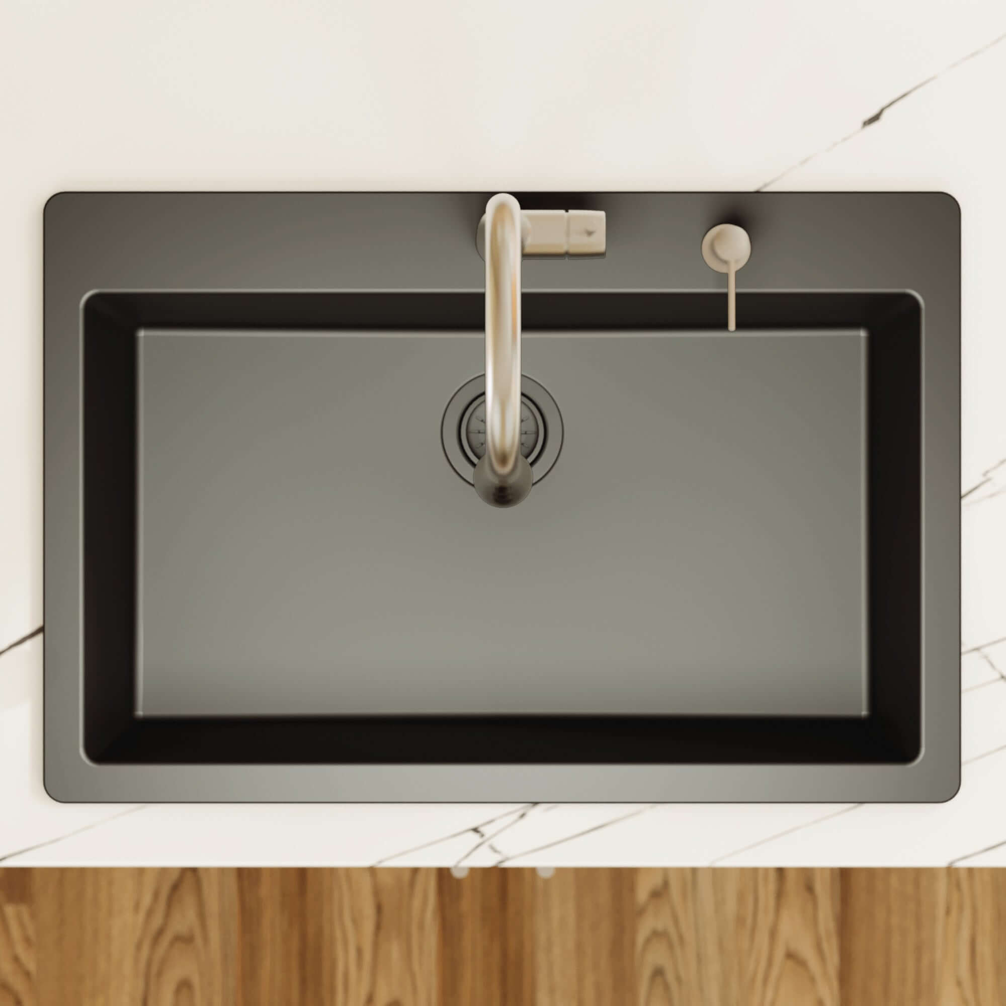 Alternative View of Karran 33" Drop In/Topmount Quartz Composite Kitchen Sink, Black, QT-812-BL