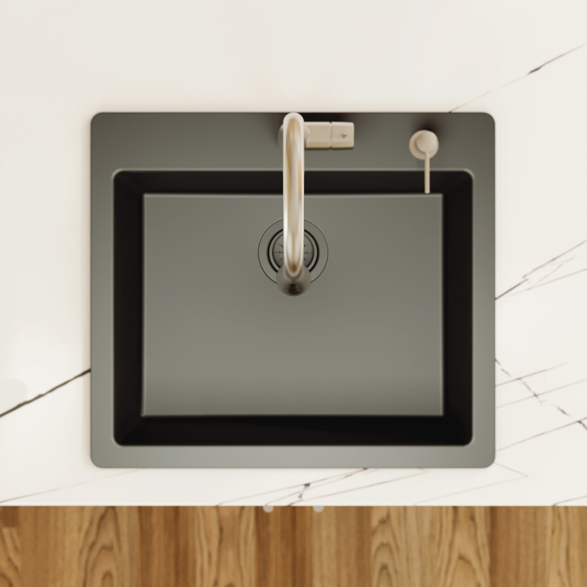 Alternative View of Karran 25" Drop In/Topmount Quartz Composite Kitchen Sink, Black, QT-820-BL