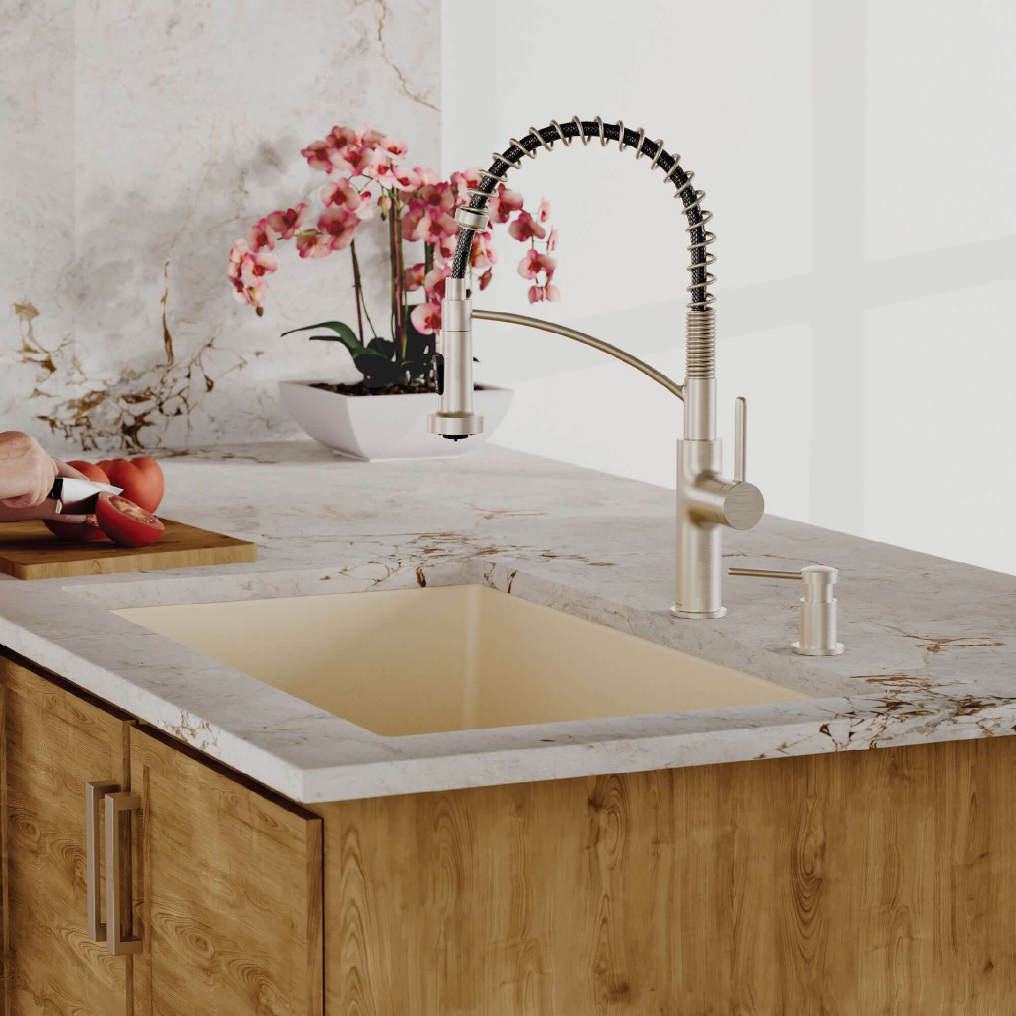 Alternative View of Karran 32" Undermount Quartz Composite Kitchen Sink with Accessories, Bisque, QU-812-BI-PK1