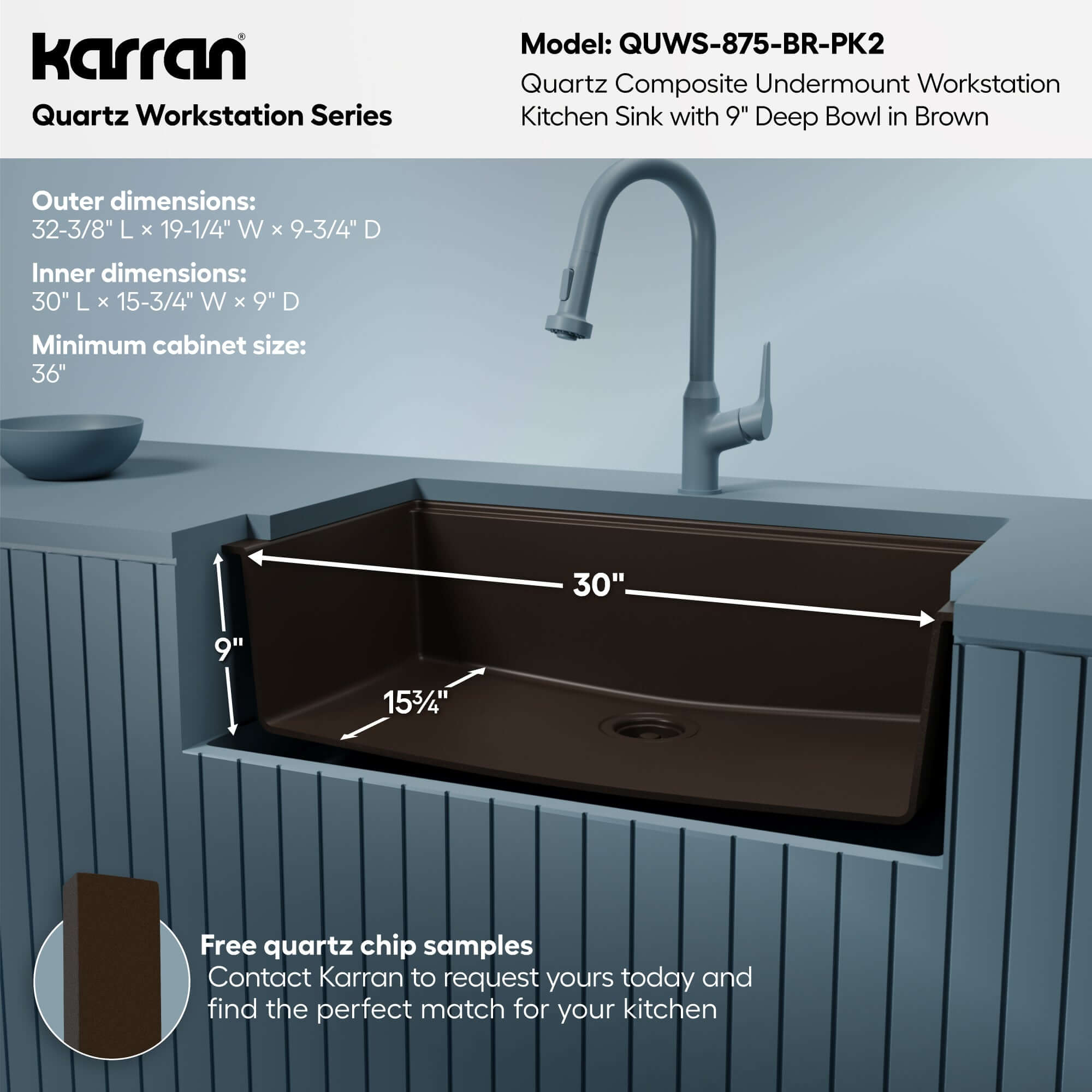 Karran 32 quartz composite workstation kitchen sink brown informational image